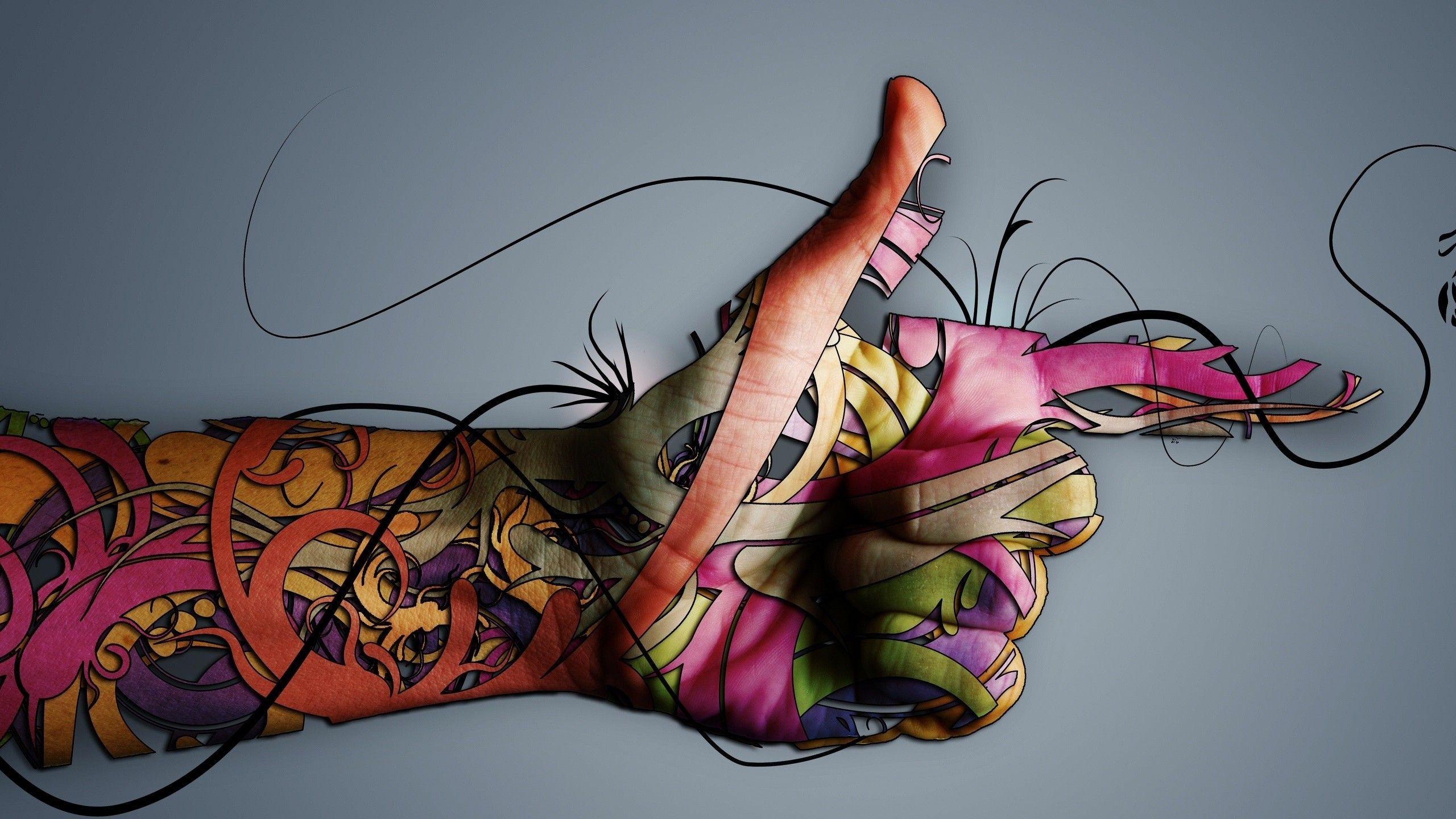 2560x1440 Hands artwork colors graphic wallpaper. PC