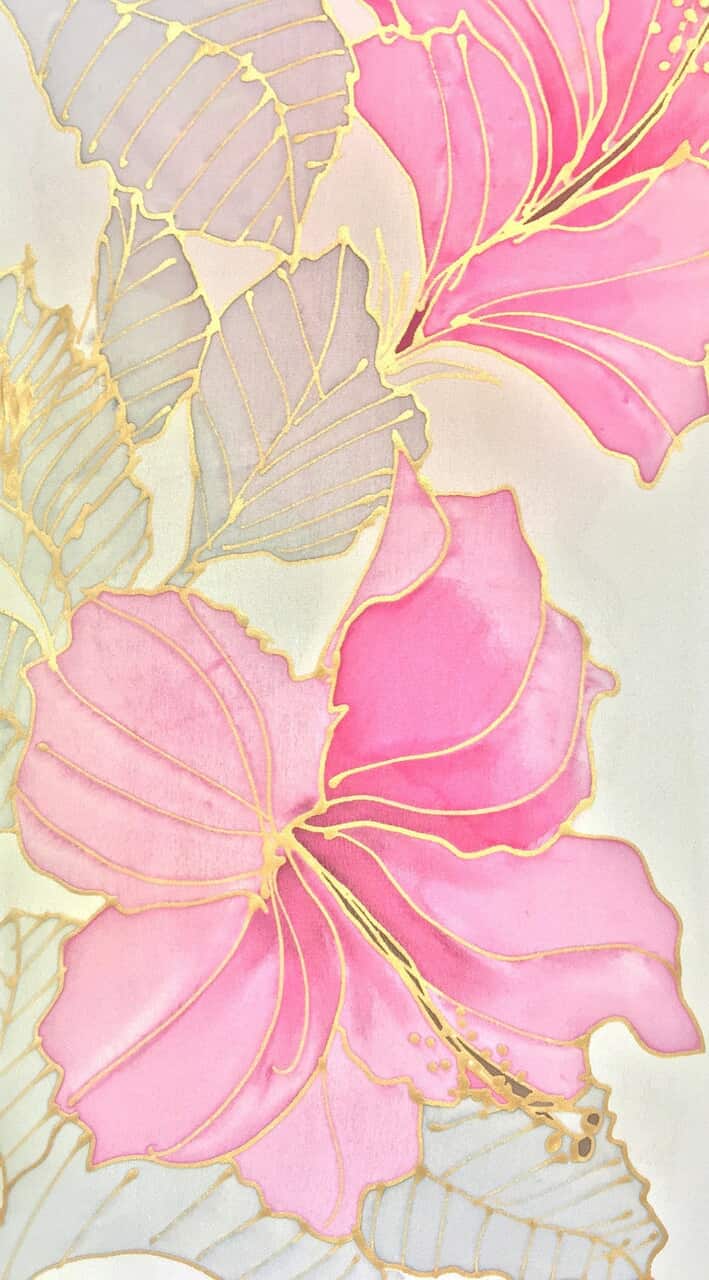 709x1280 Hand Painted Pink Silk Scarf by SilkScarvesTakuyo with light pink hibiscus flower. Sweet soft aesthetic to this work of art