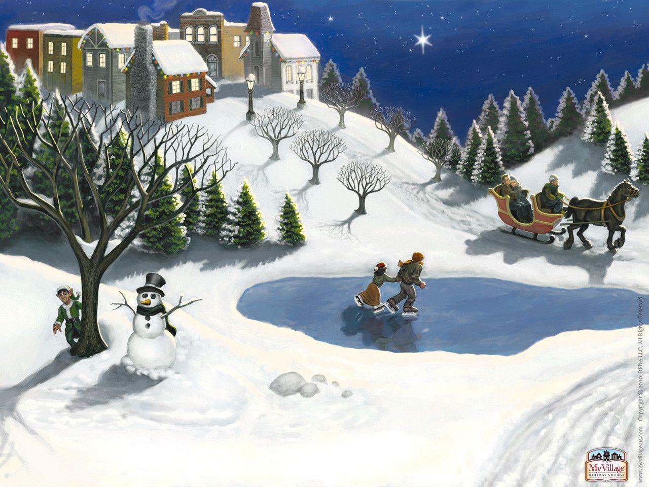 1280x960 Christmas Village Background