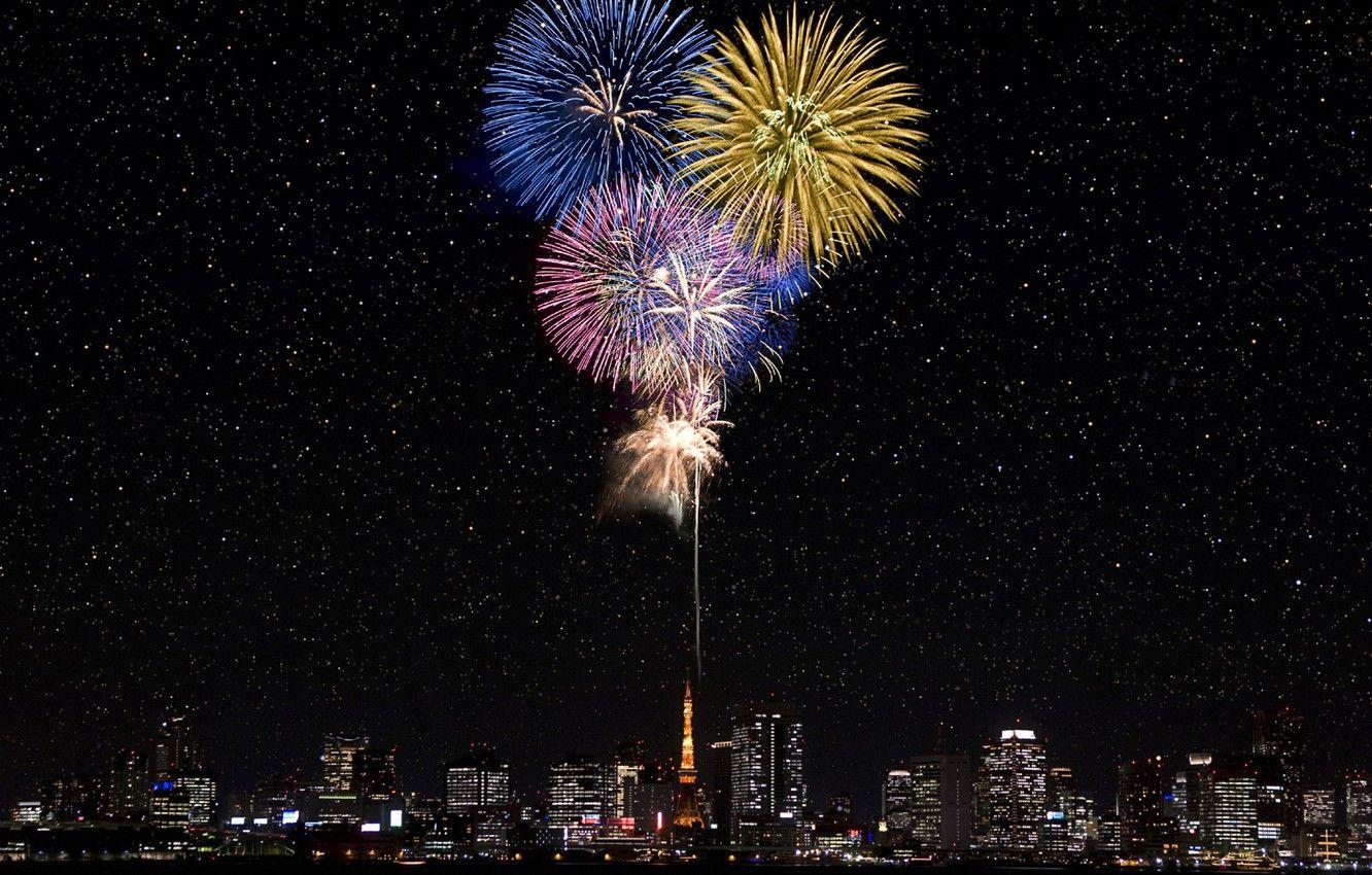 1332x850 Wallpaper stars, salute, Japan, Tokyo, Tokyo, Japan, fireworks image for desktop, section праздники