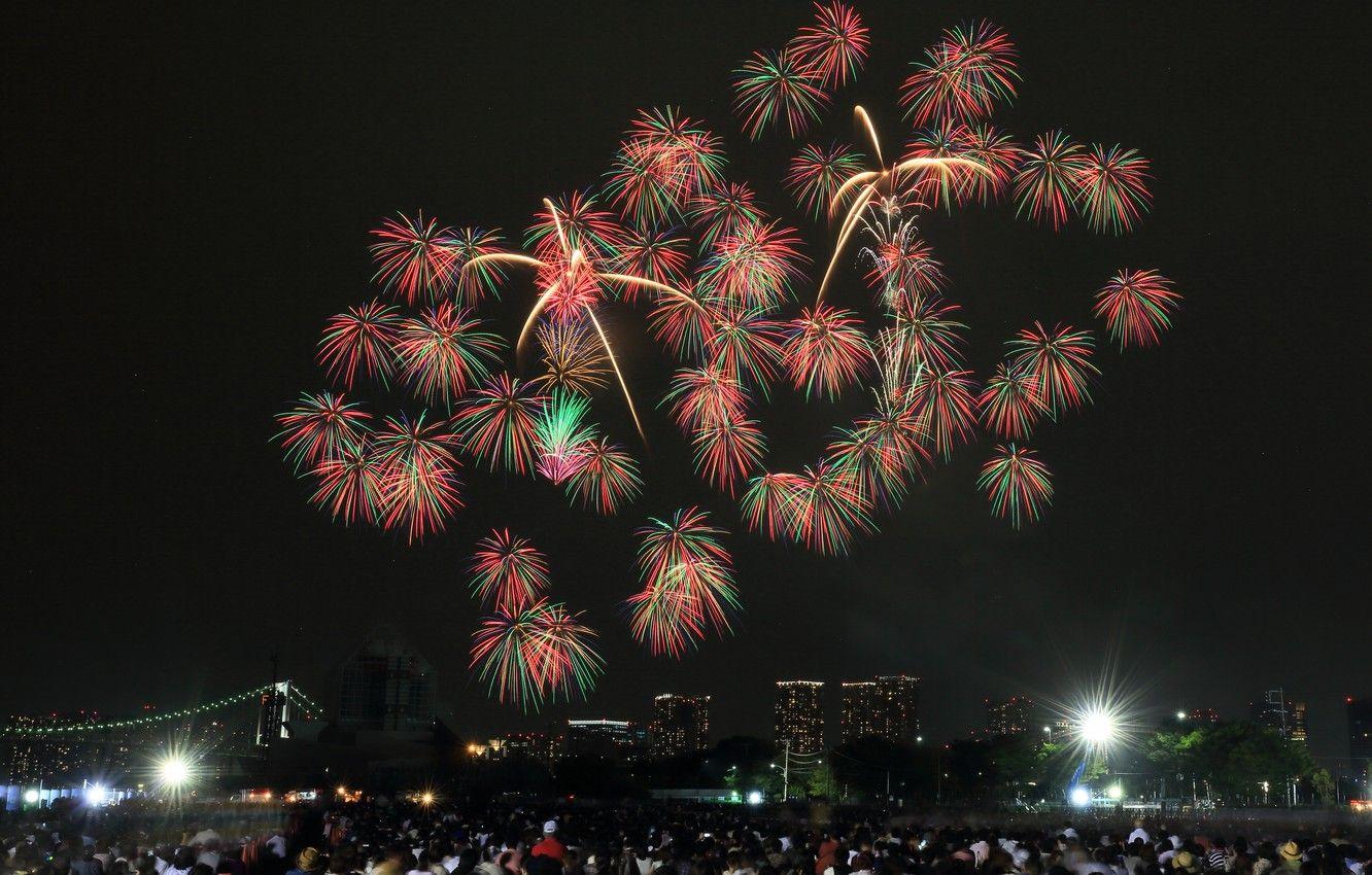 1332x850 Wallpaper night, the city, lights, home, salute, Japan, Tokyo, fireworks image for desktop, section праздники