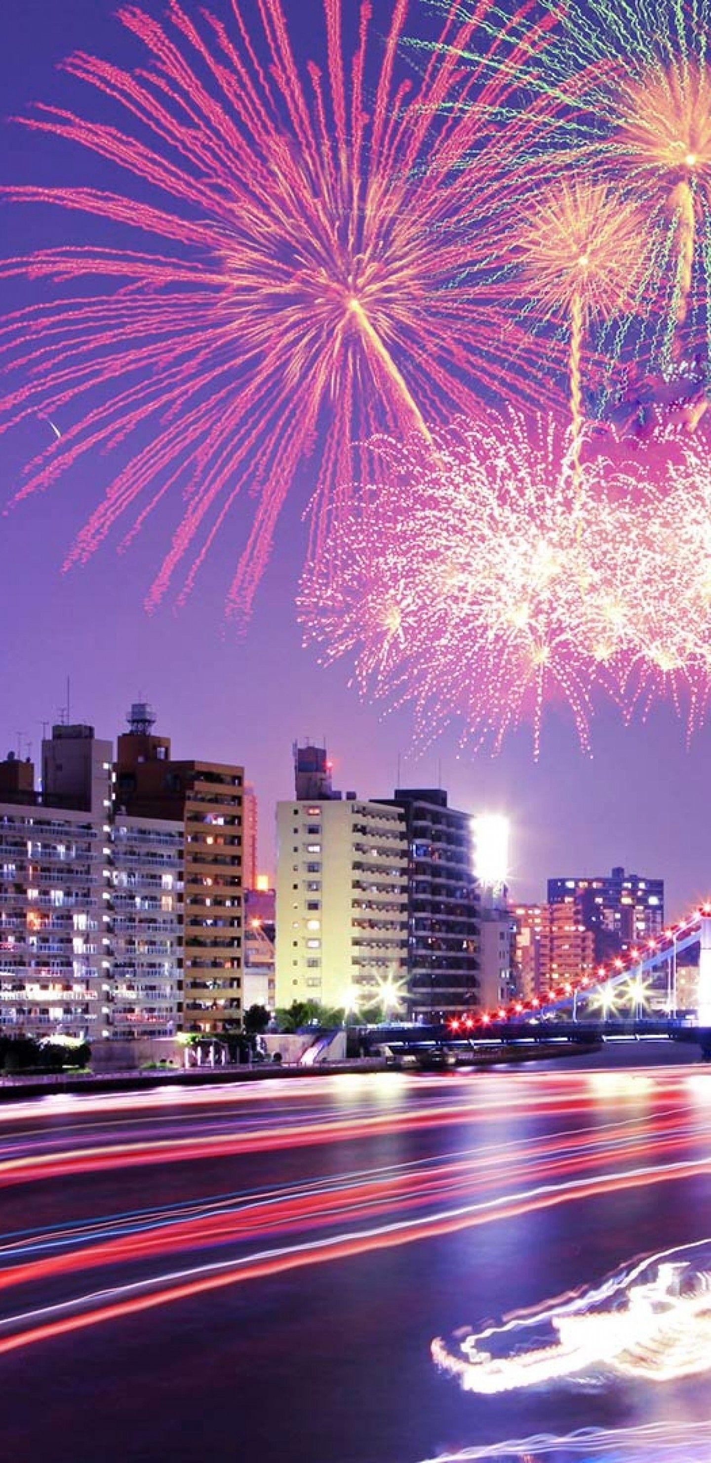 1440x2960 Download 1440x2960 Japan, Tokyo, Lights, Fireworks, Time Lapse, Buildings Wallpaper for Samsung Galaxy S Note S S8+, Google Pixel 3 XL
