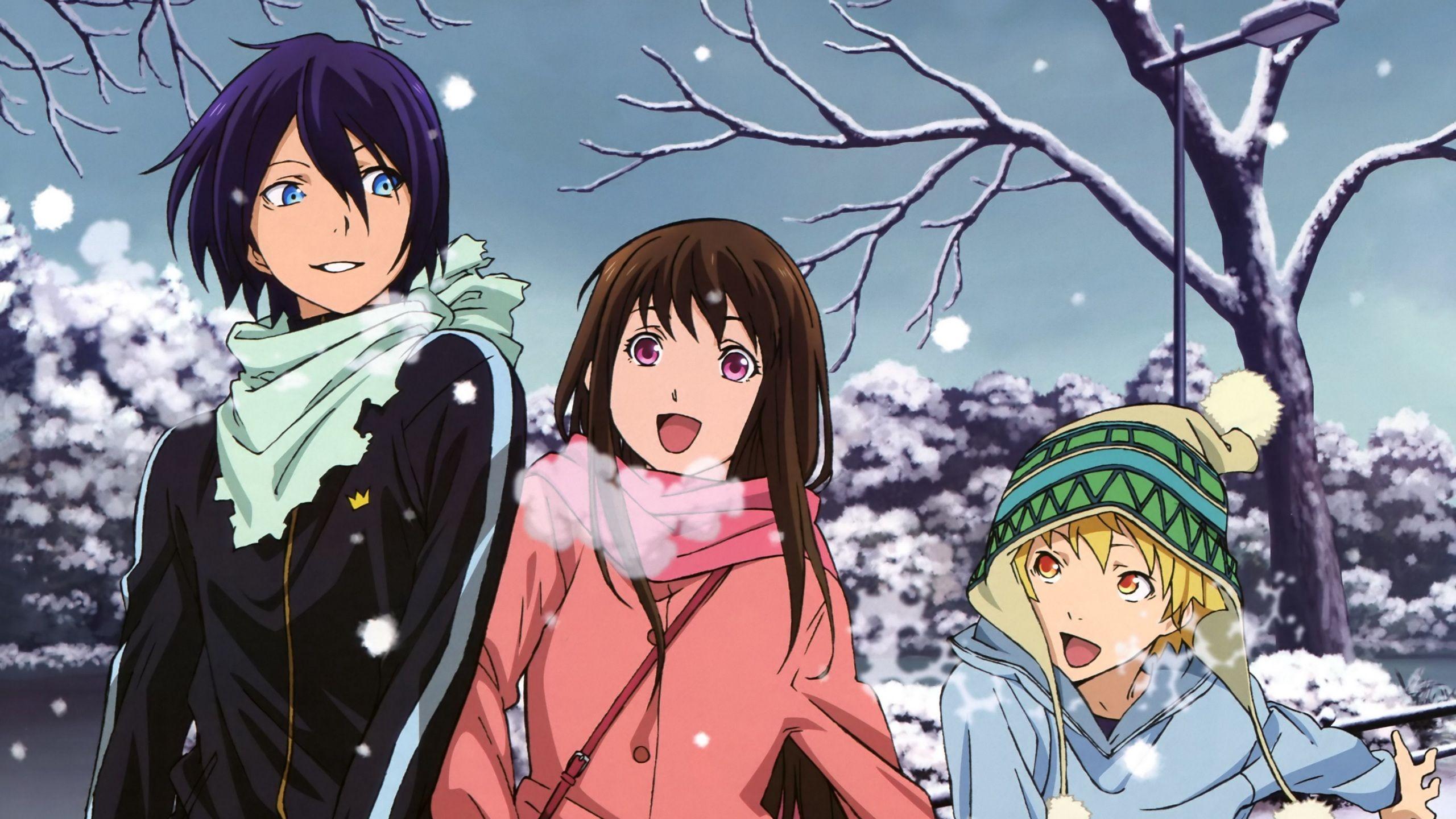 2560x1440 Wallpaper 4k noragami, yato, yukine, iki hiyori, anime, children, winter 4k noragami, yato, yukine