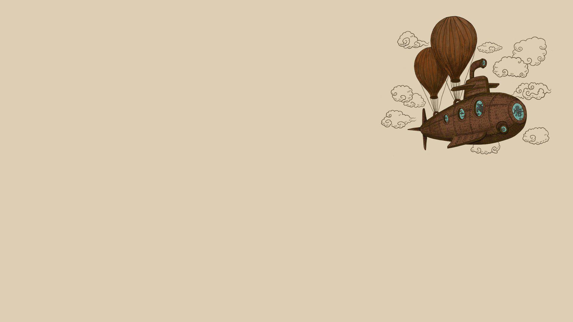 1920x1080 Clouds Minimalistic Steampunk Octopuses Balloons Reversed Reality U Boat Wallpaperx1080