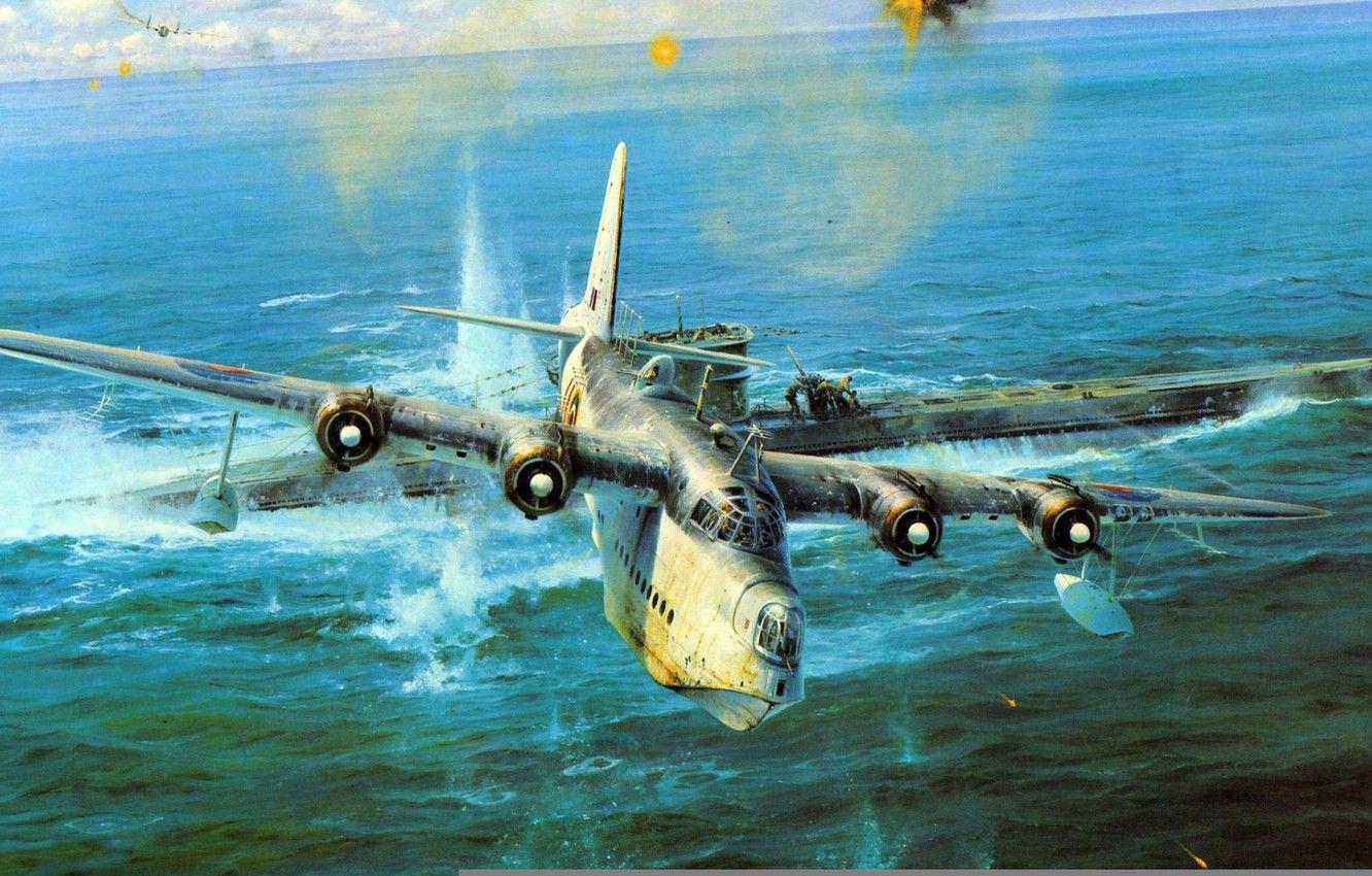 1332x850 Wallpaper War, Attack, Figure, Submarine, Robert Taylor, CAUGHT ON THE SURFACE, U Boat, U Sunderland Image For Desktop, Section авиация
