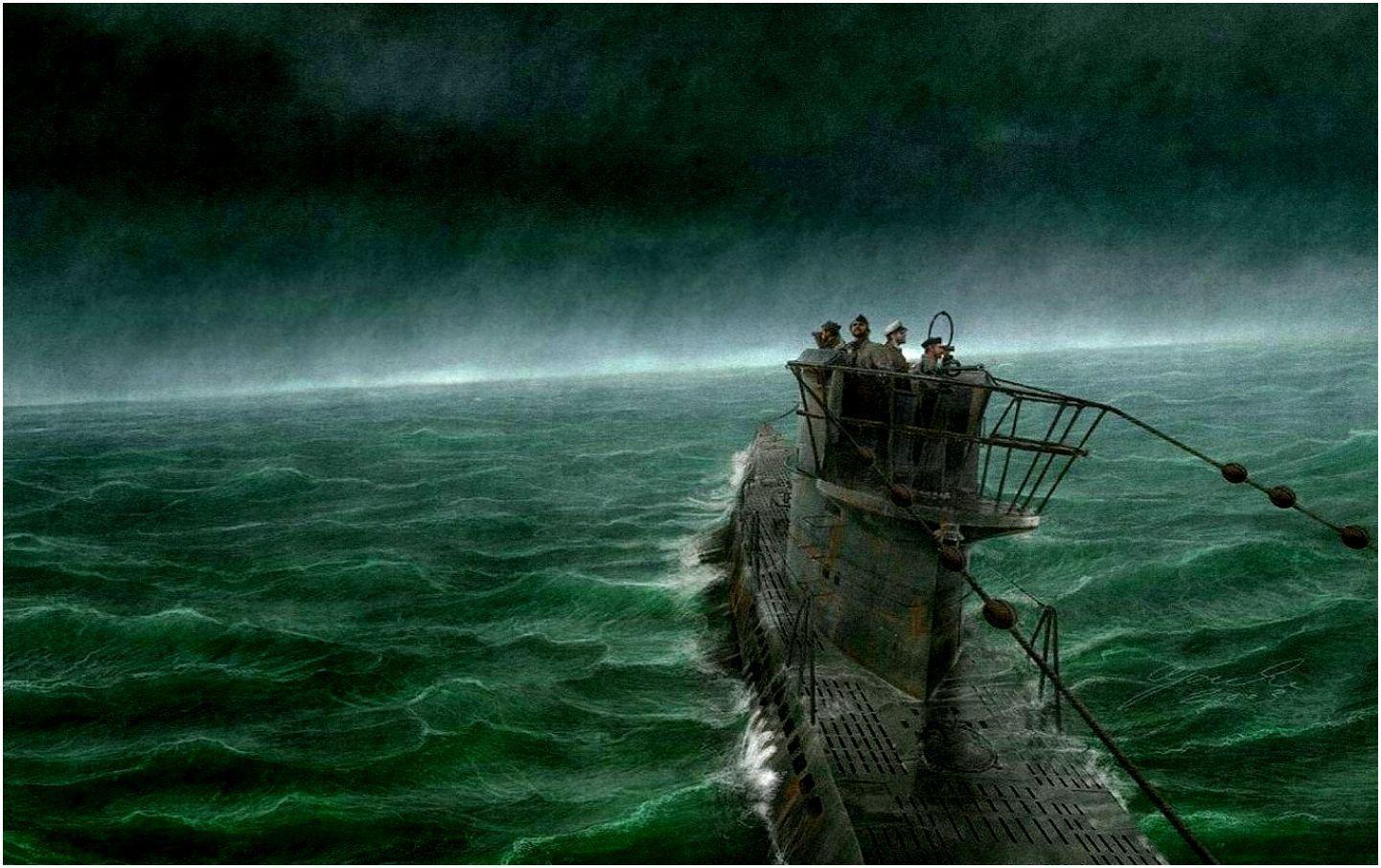 1441x906 U Boat De Patrulla En El Atlantico Buscando Presas. Storm Picture, Submarine, Ship Poster