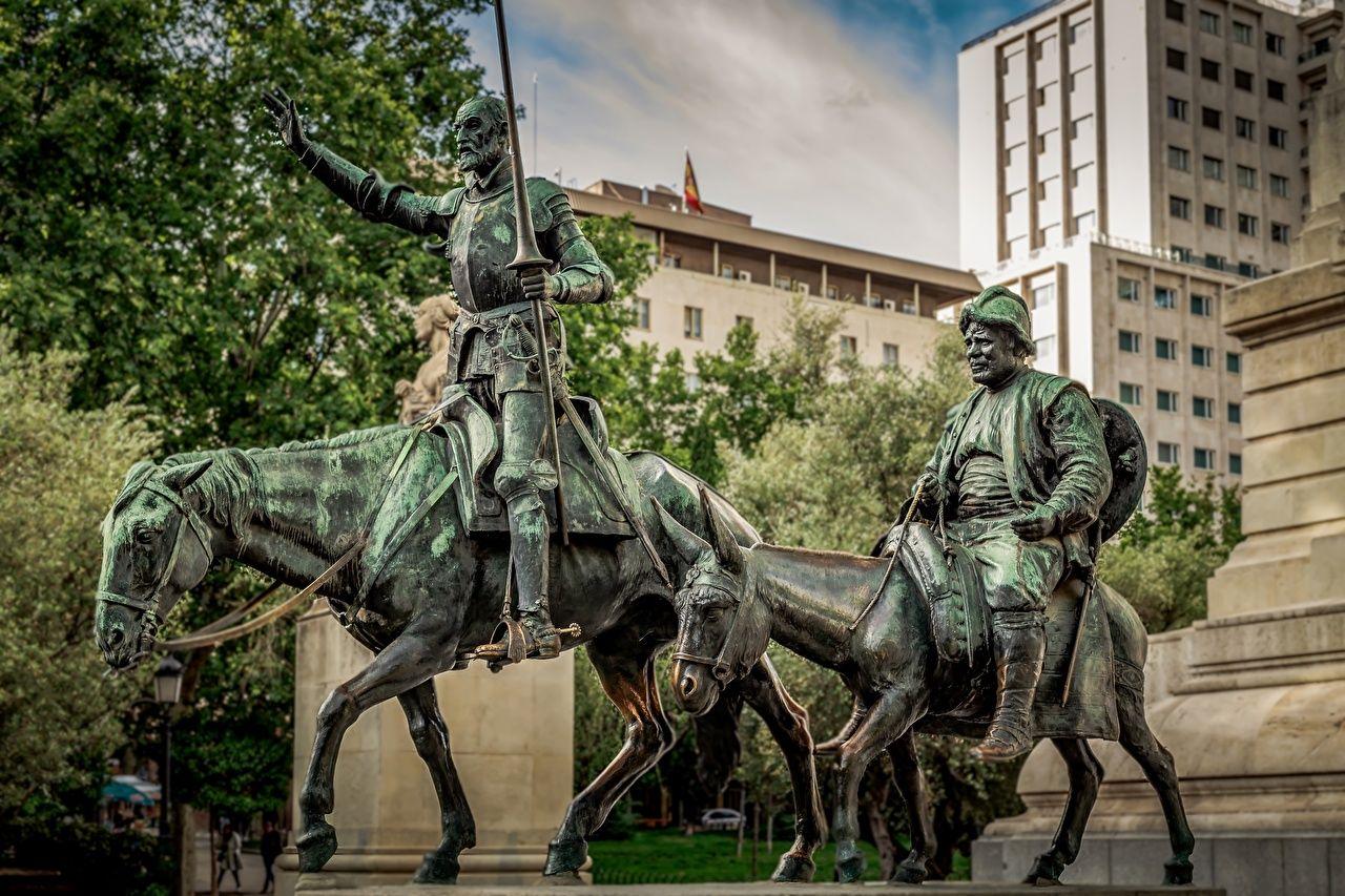 1280x853 Desktop Wallpaper Madrid Horses Spain Man Monuments Don Quixote