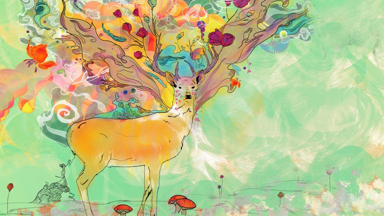 1245x700 Art psychedelic color surreal paintings animals deer mood wallpaperx1440