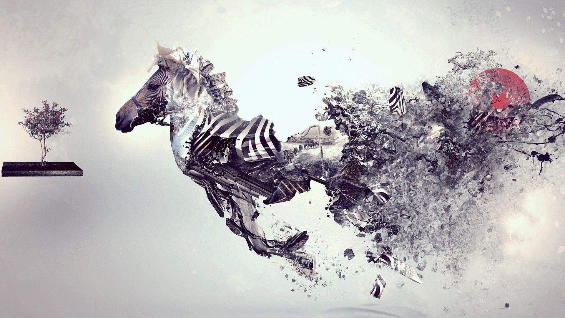 1920x1080 digital Art, Artwork, Animals, Zebras, Sun, Trees, Simple Background, Surreal Wallpaper HD / Desktop and Mobile Background