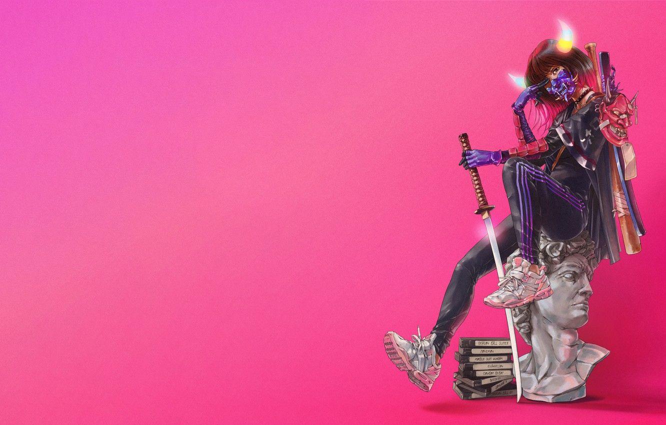 1332x850 Wallpaper Minimalism, Style, Sword, Ninja, Samurai, Art, Art, Bust, Style, David, Katana, Ninja, Samurai, Illustration, Minimalism, Blade image for desktop, section минимализм