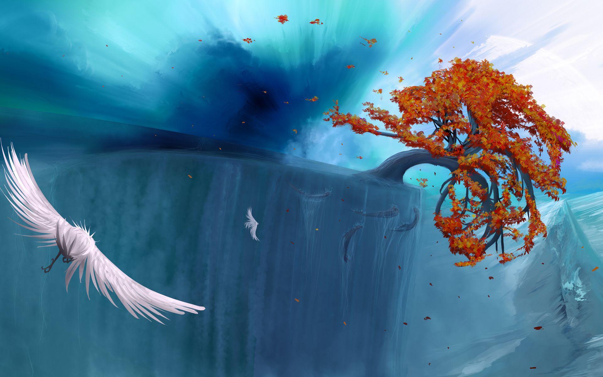 1920x1200 fantasy, Art, Surreal, Animals, Birds, Fishes, Ocean, Sea, Trees, Autumn, Fall, Leaves Wallpaper HD / Desktop and Mobile Background