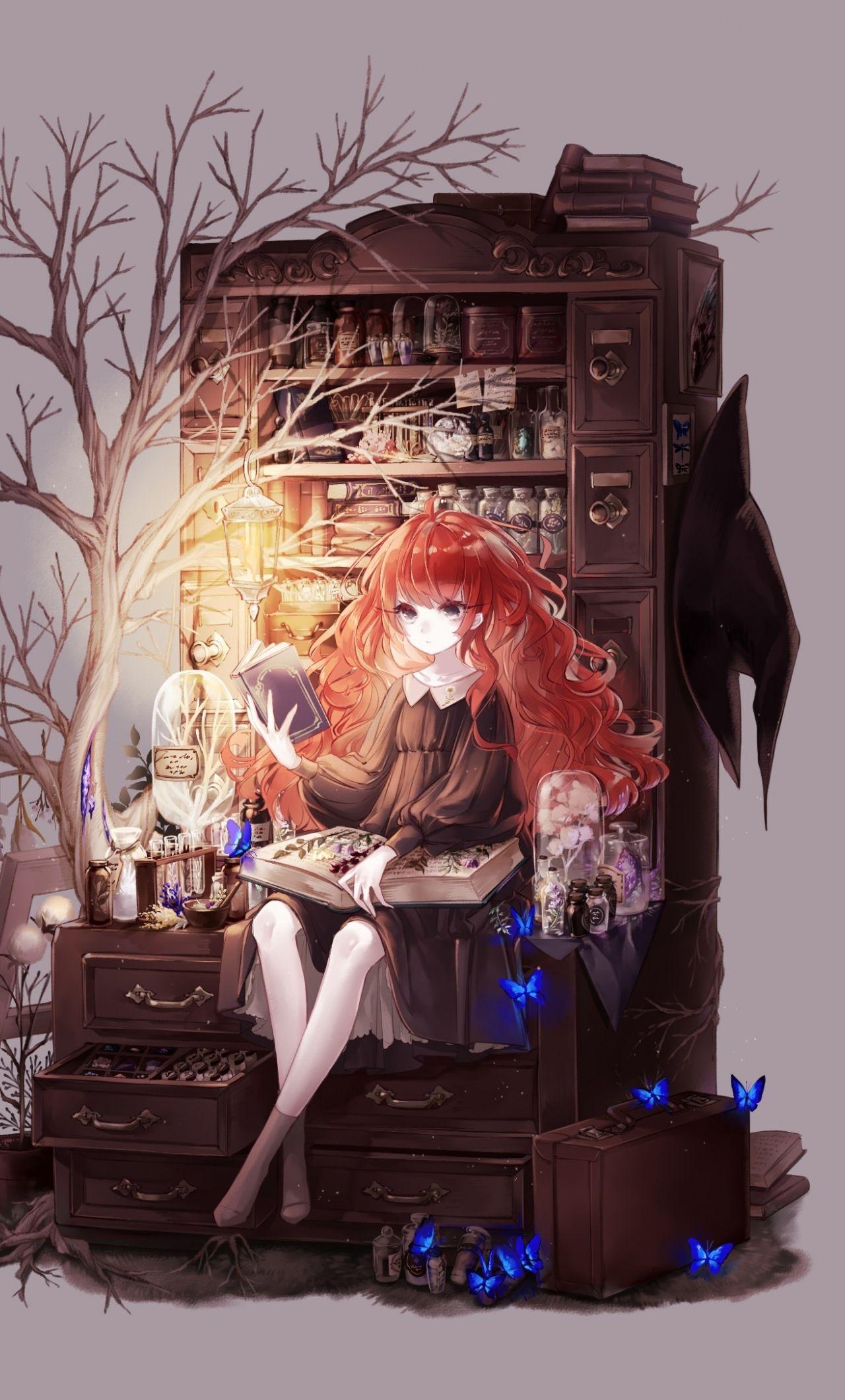 1280x2120 Download 1280x2120 wallpaper witch, anime girl, read, minimal, iphone 6 plus, 1280x2120 HD image, background, 6223