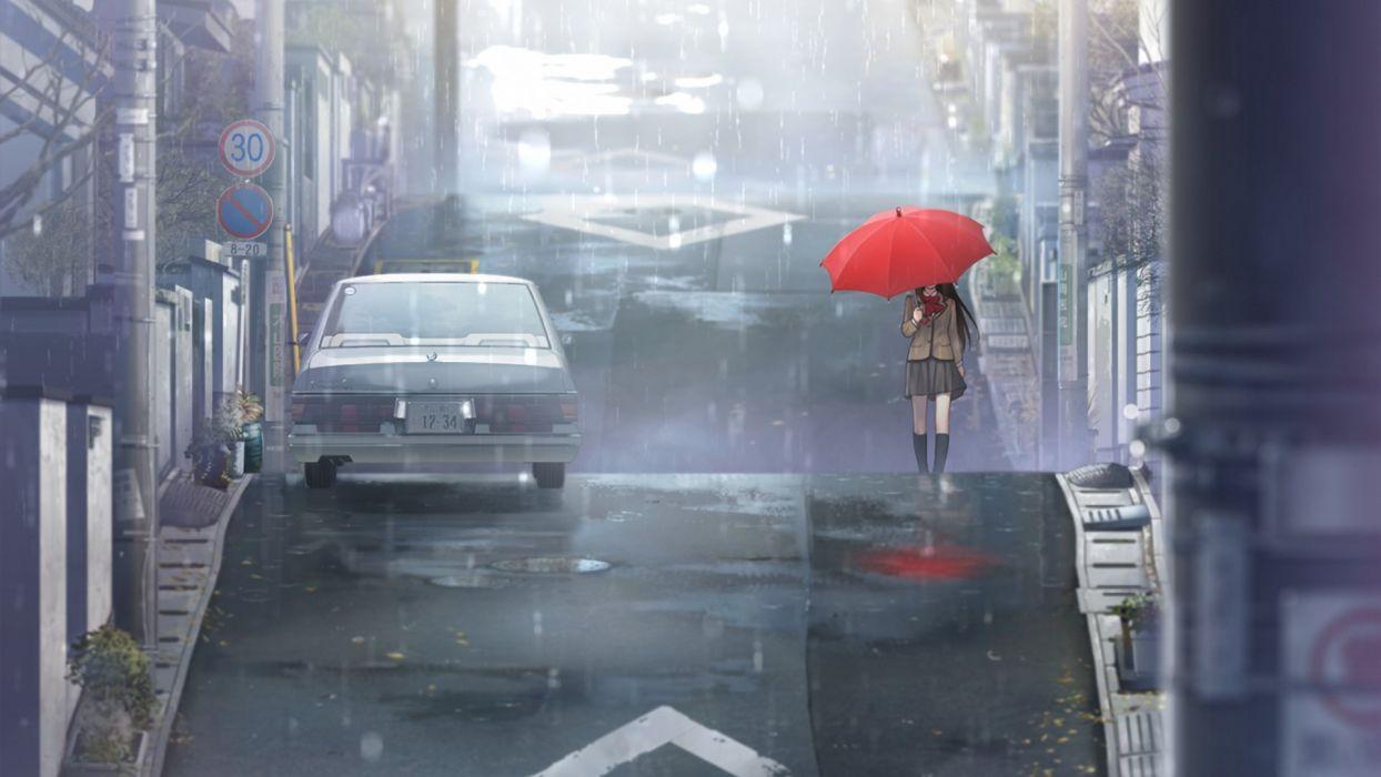 1244x700 Anime girls anime Aozaki Aoko umbrella school girlr ain street manga Mahoutsukai no Yoru urban wallpaperx1080