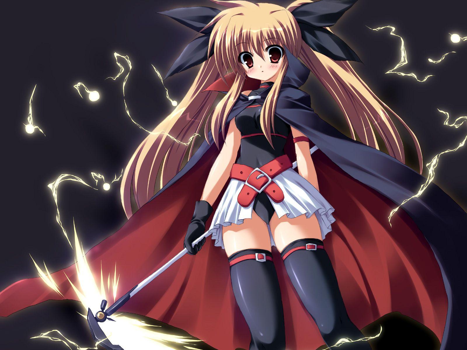1600x1200 mahou shoujo lyrical nanoha fate testarossa thighhighs wallpaper