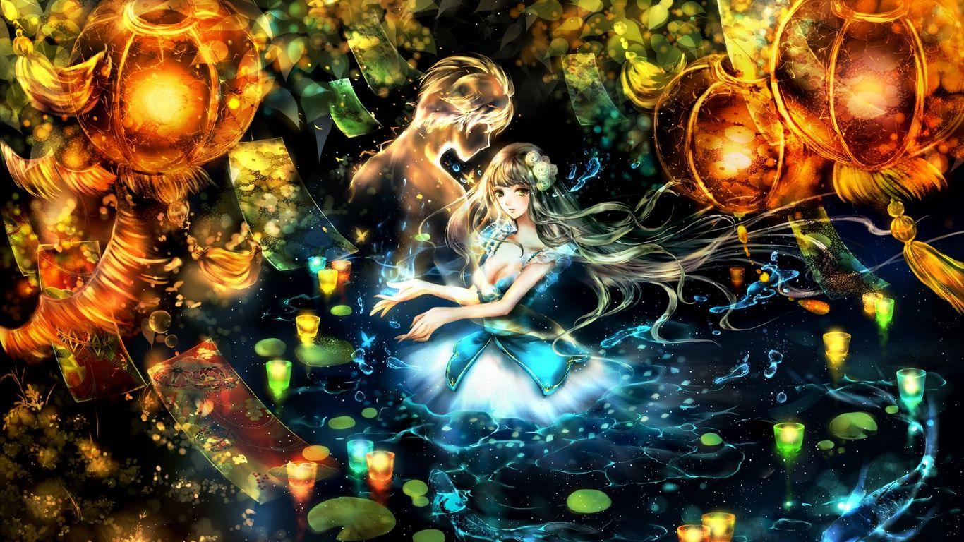 1366x768 Download wallpaper 1366x768 girl, anime, art, boy, dream, glow