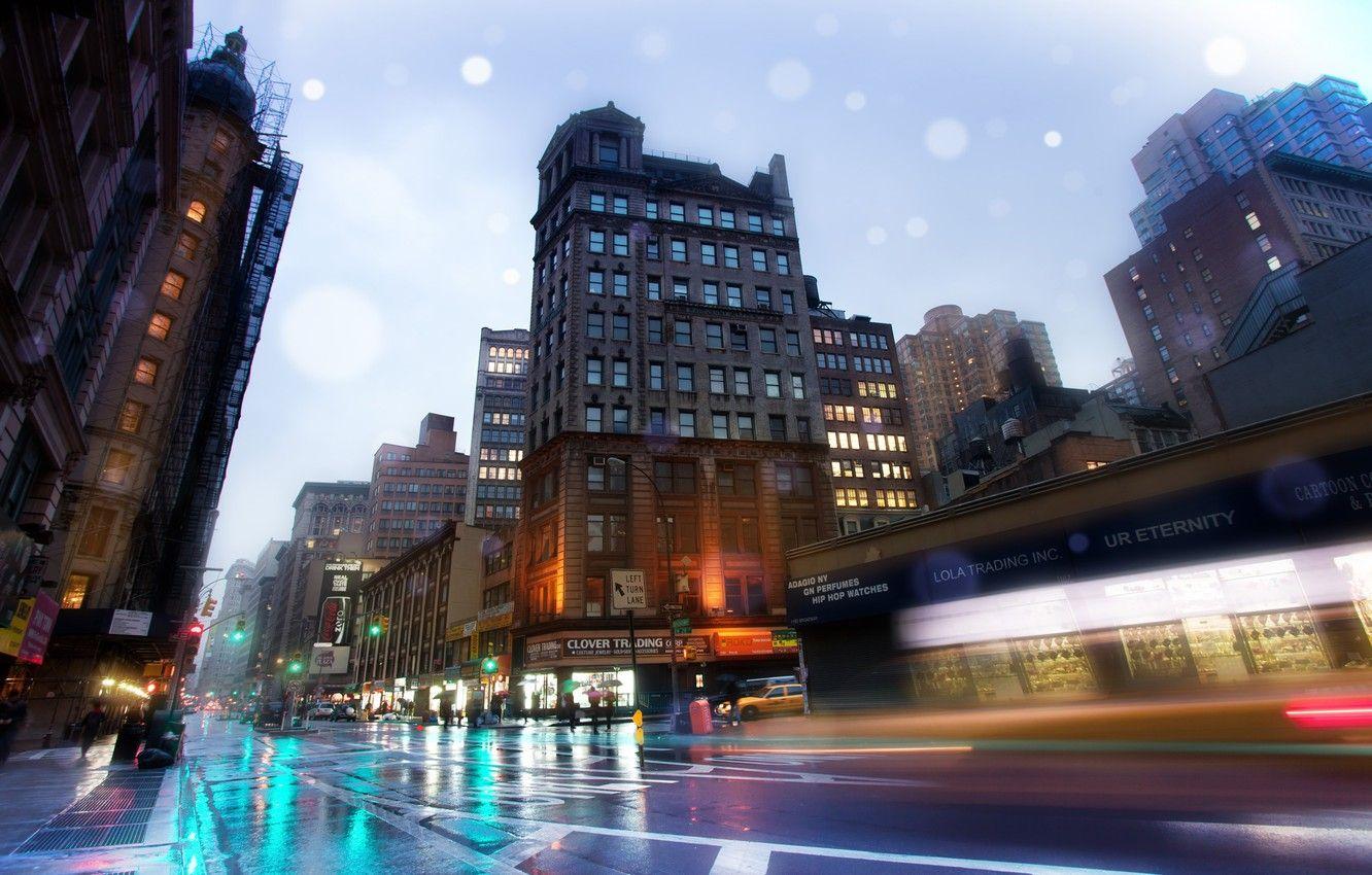 1332x850 Wallpaper new York, new york, usa, Broadway, nyc, Slick Streets, Broadway, Rainy Night image for desktop, section город
