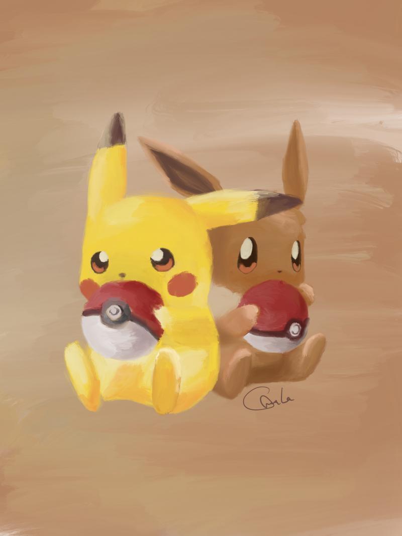 800x1067 Painted Pikachu and Eevee on my iPad :): PokemonLetsGo