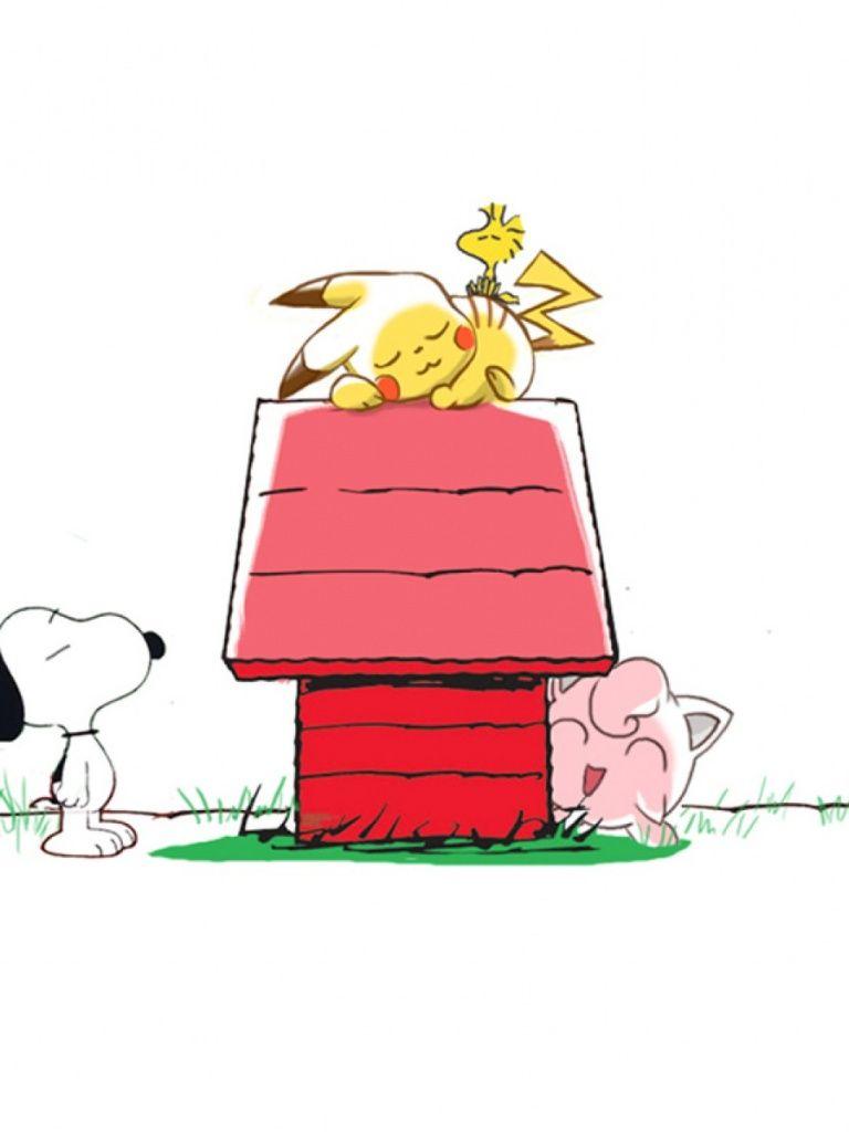768x1024 Pikachu Snoopys Hut iPad wallpaper