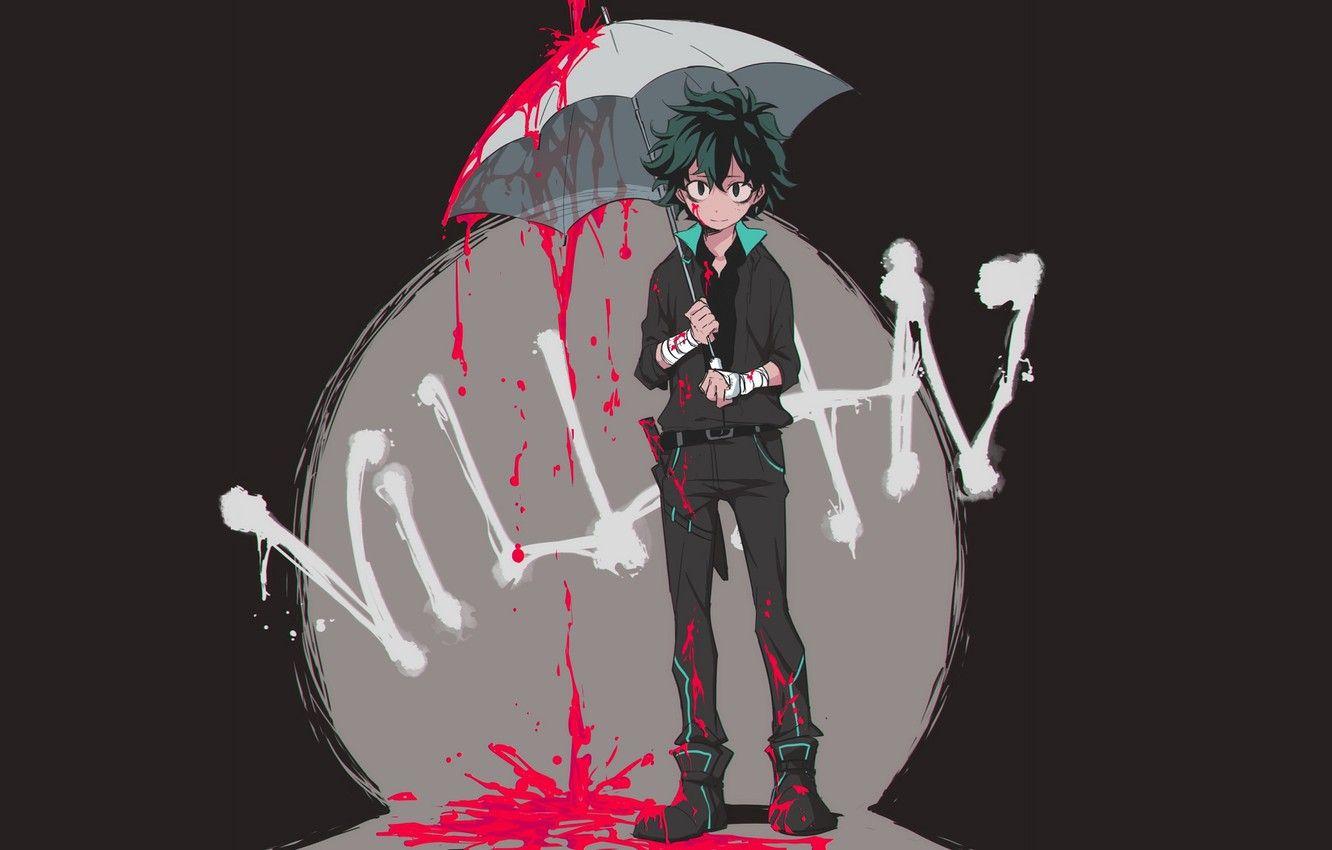 1332x850 Wallpaper look, blood, umbrella, guy, Boku no Hero Academy, Midori Isuku, My heroic academia, Izuku Midoriya image for desktop, section сёнэн