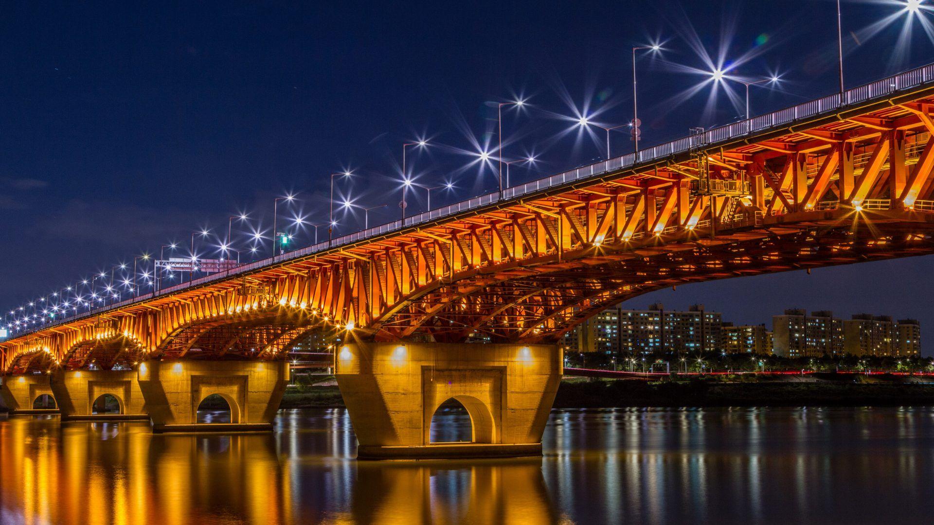 1920x1080 Seongsu Bridge Of The Han River In Seoul, South Korea Seongdong Links And Gangnam Areas, Completed In With A Total Length Of 1160 Meters, Crashed On 21 10 1994. :