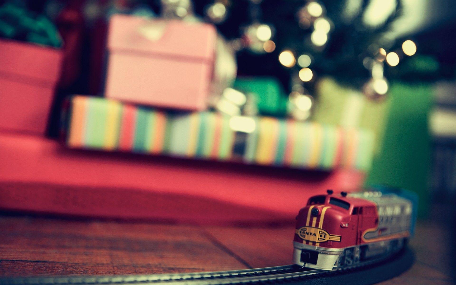 1920x1200 christmas tree, presents, new year, train, toys, depth of field wallpaper