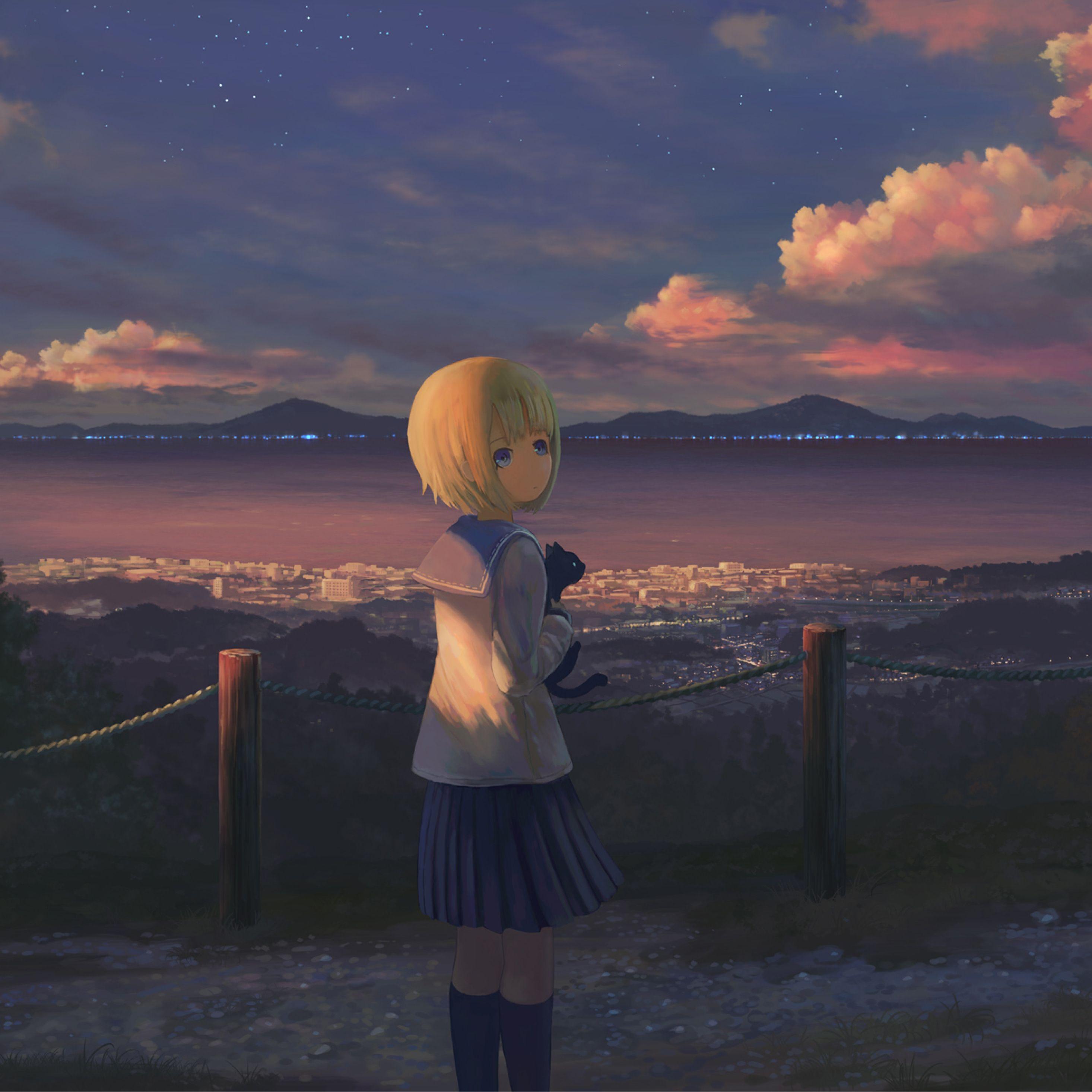 2932x2932 Anime Girl Alone Standing iPad Pro Retina Display Wallpaper, HD Anime 4K Wallpaper, Image, Photo and Background