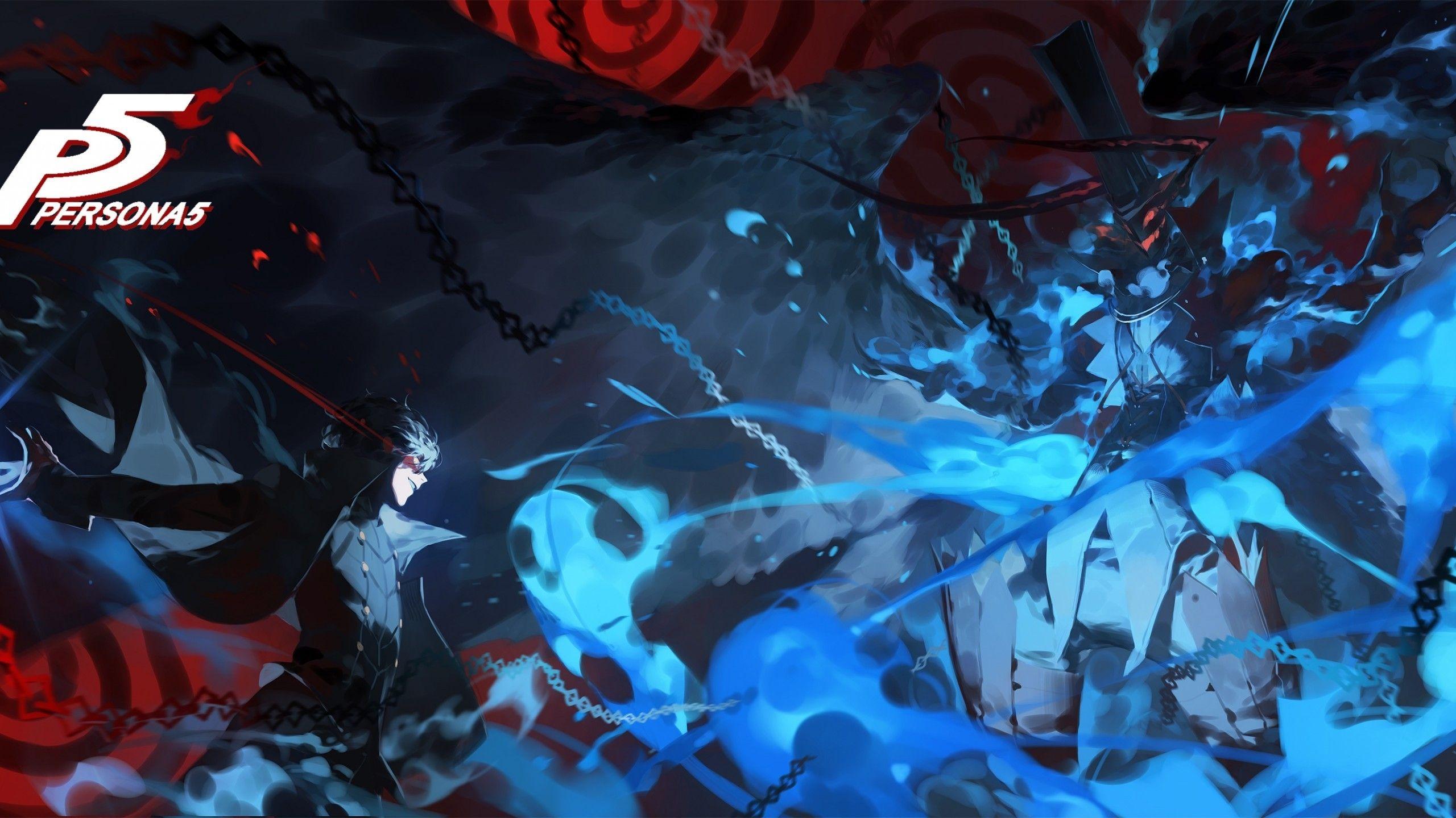 2560x1440 Download 2560x1440 Persona Kurusu Akira, Black Wings, Chains, Anime Games Wallpaper for iMac 27 inch