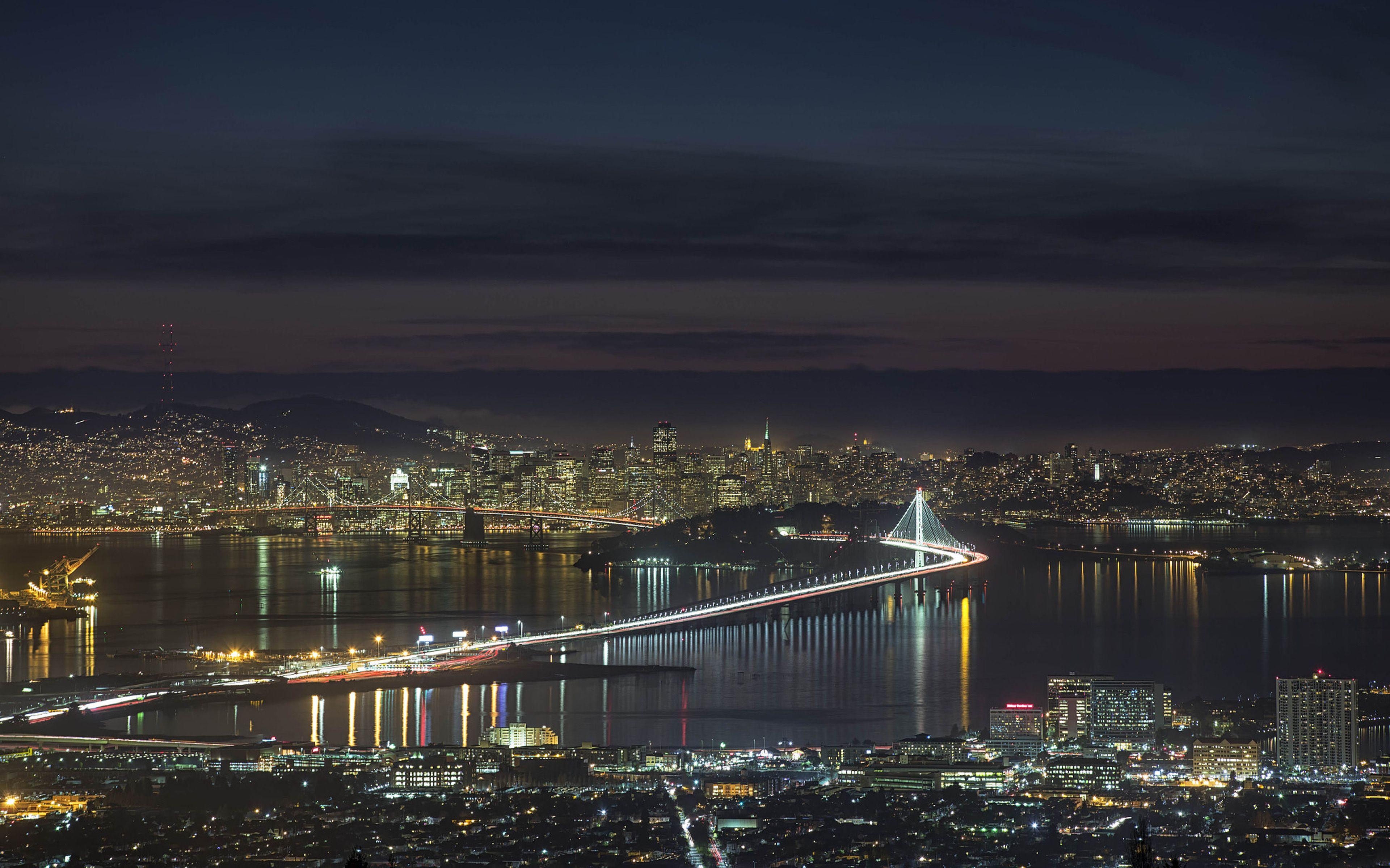 3840x2400 San Francisco Bay At Night In The Us State Of California HD Wallpaper For Desktop Tablets Free Download 3840x2400 :