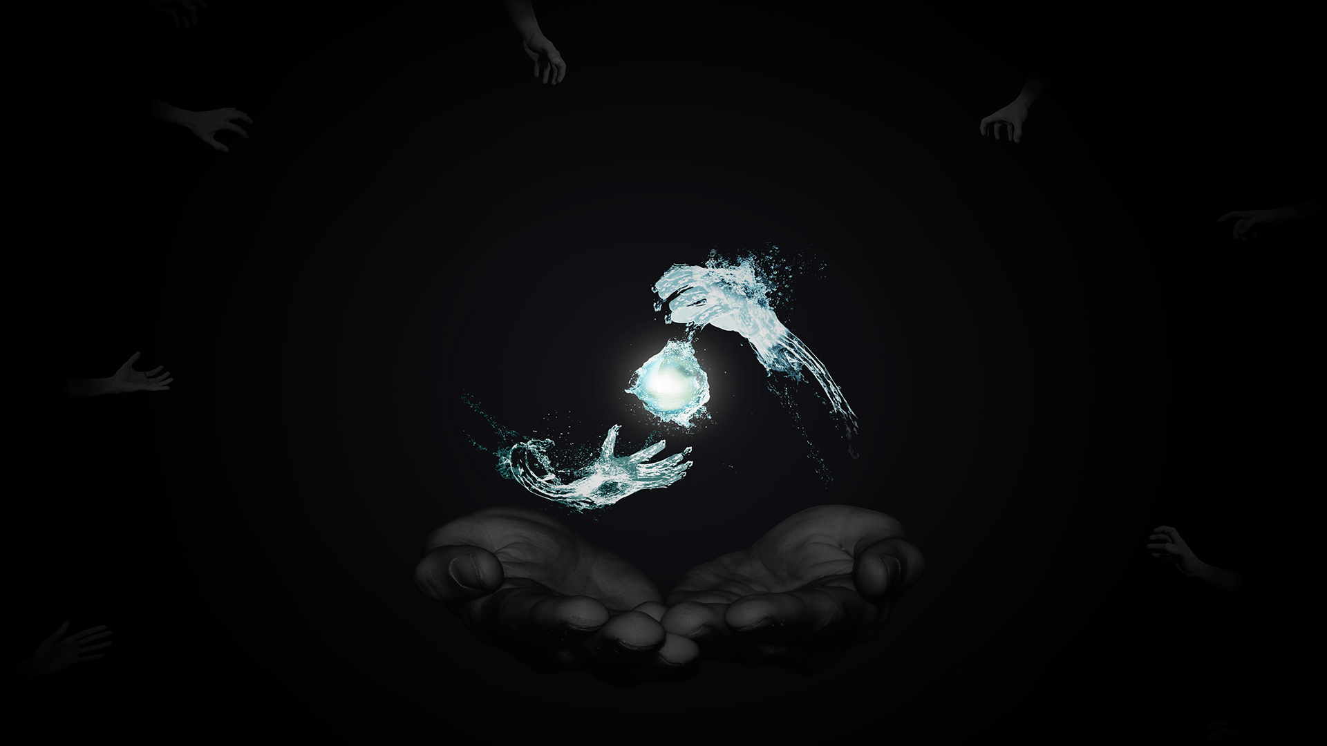 1920x1080 hands, Abstract, Black, Liquid, Water, Drops, Creative, Fantasy, Psychedelic Wallpaper HD / Desktop and Mobile Background