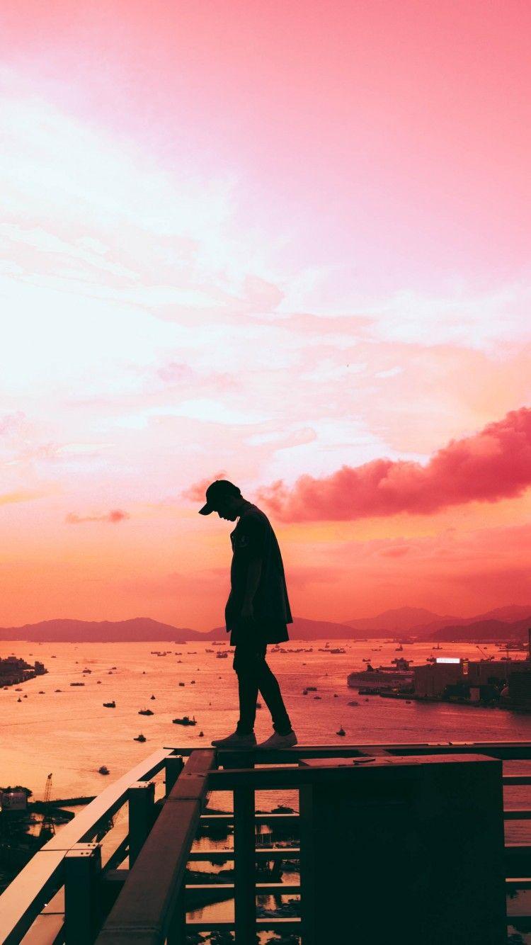 750x1334 Alone 4K Wallpaper, Silhouette, Cityscape, Hong Kong City, Pink sky, Skyscrapers, River, Lifestyle