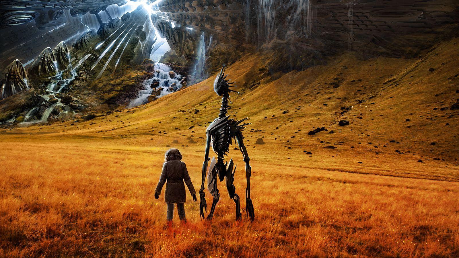1600x900 Download Wallpaper 1600x900 Man, Robot, Sci Fi, Sphere, Future Widescreen 16:9 HD Background