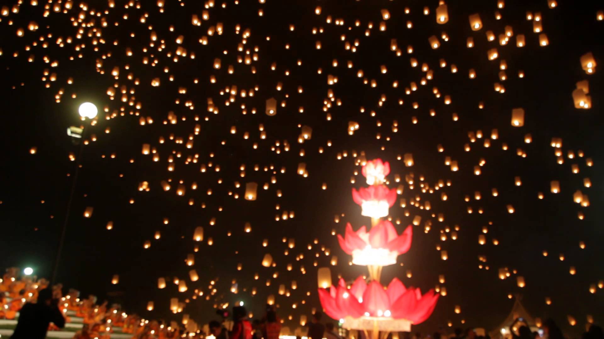 1920x1080 Yee Peng festival 2015 in Chiang Mai. Sky lanterns release