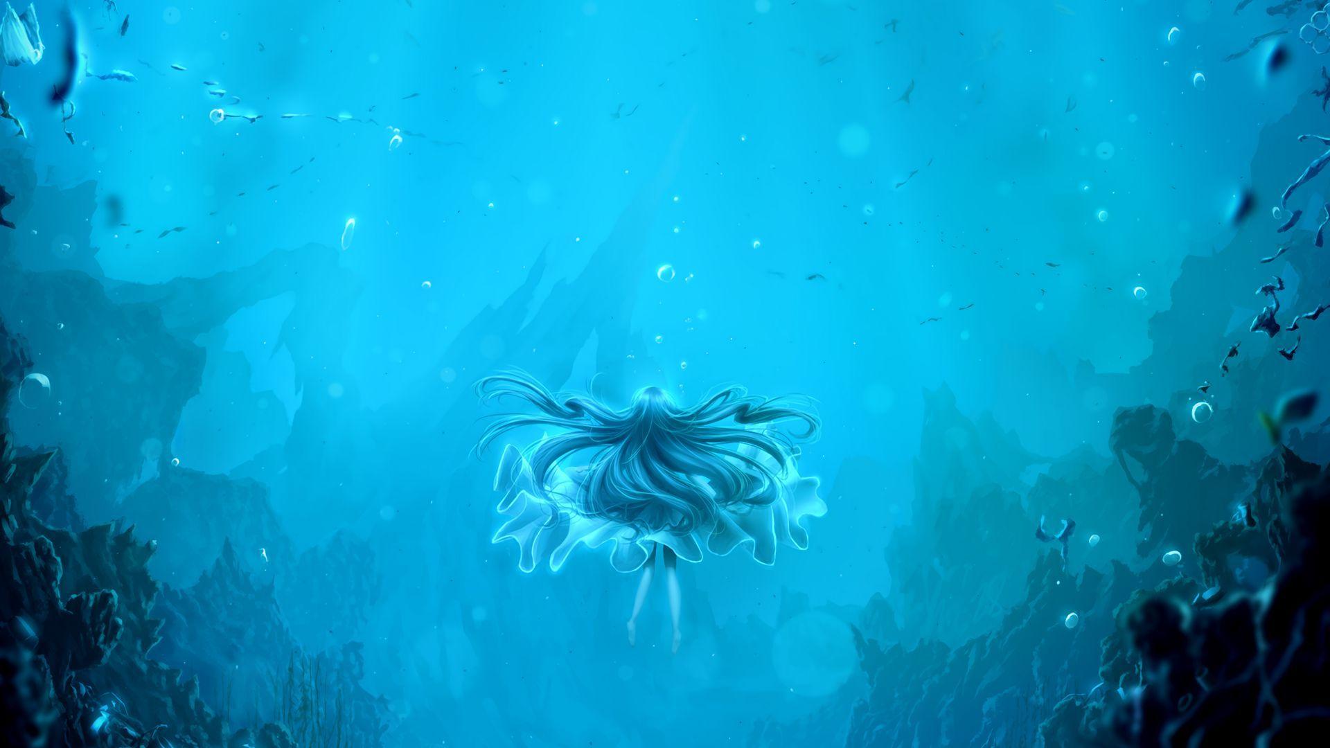 1920x1080 Download wallpaper 1920x1080 girl, underwater world, art, water, depth full hd, hdtv, fhd, 1080p HD background
