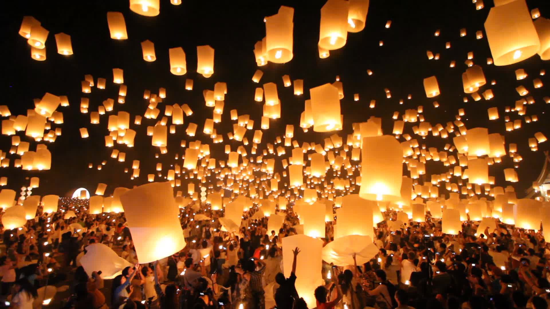 1920x1080 Floating lantern in Yee Peng Festival. Clip