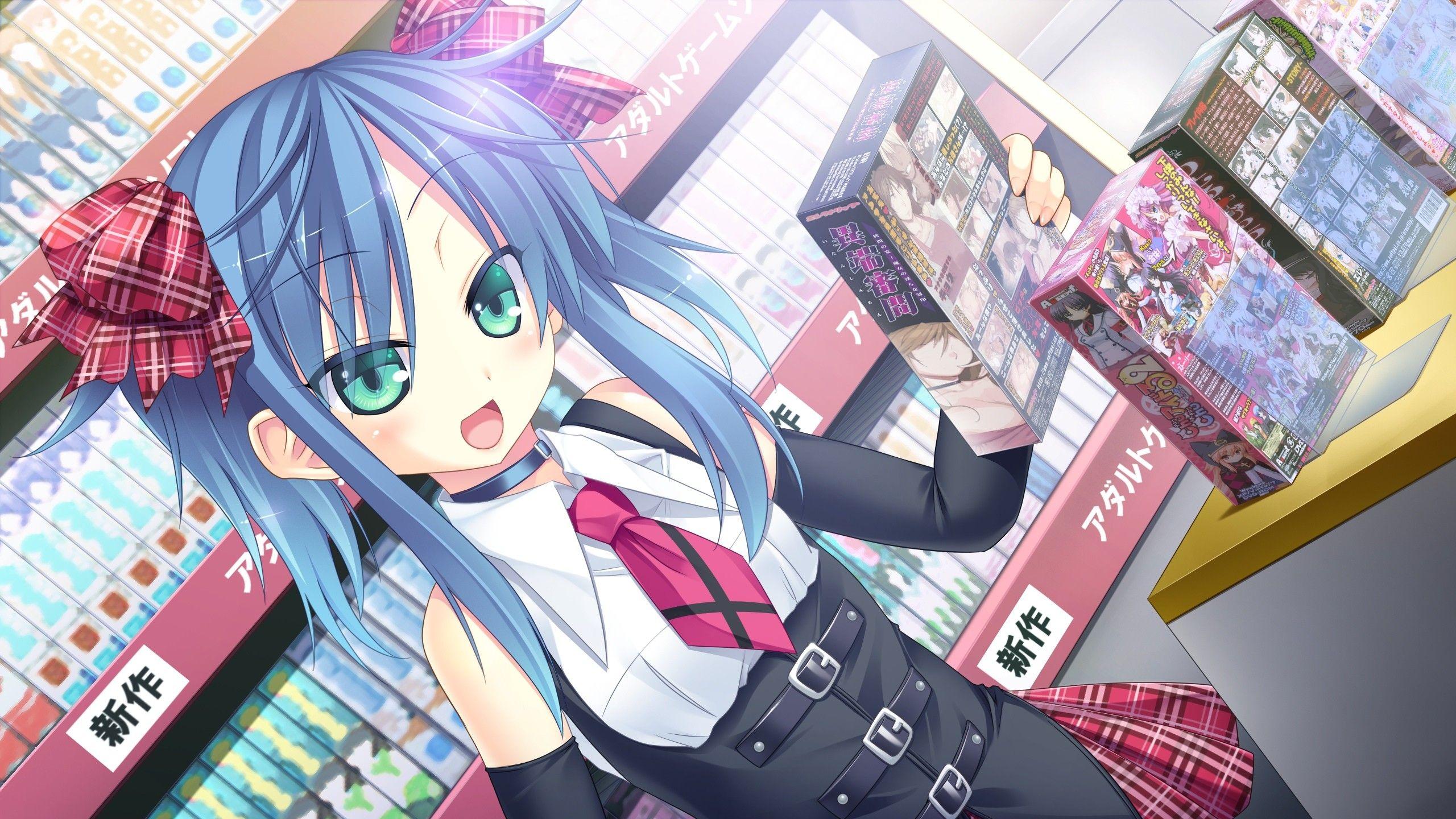 2560x1440 Aoba Mami Blue Hair Game Cg Green Eyes Loli Otama Otaku HD Wallpaper