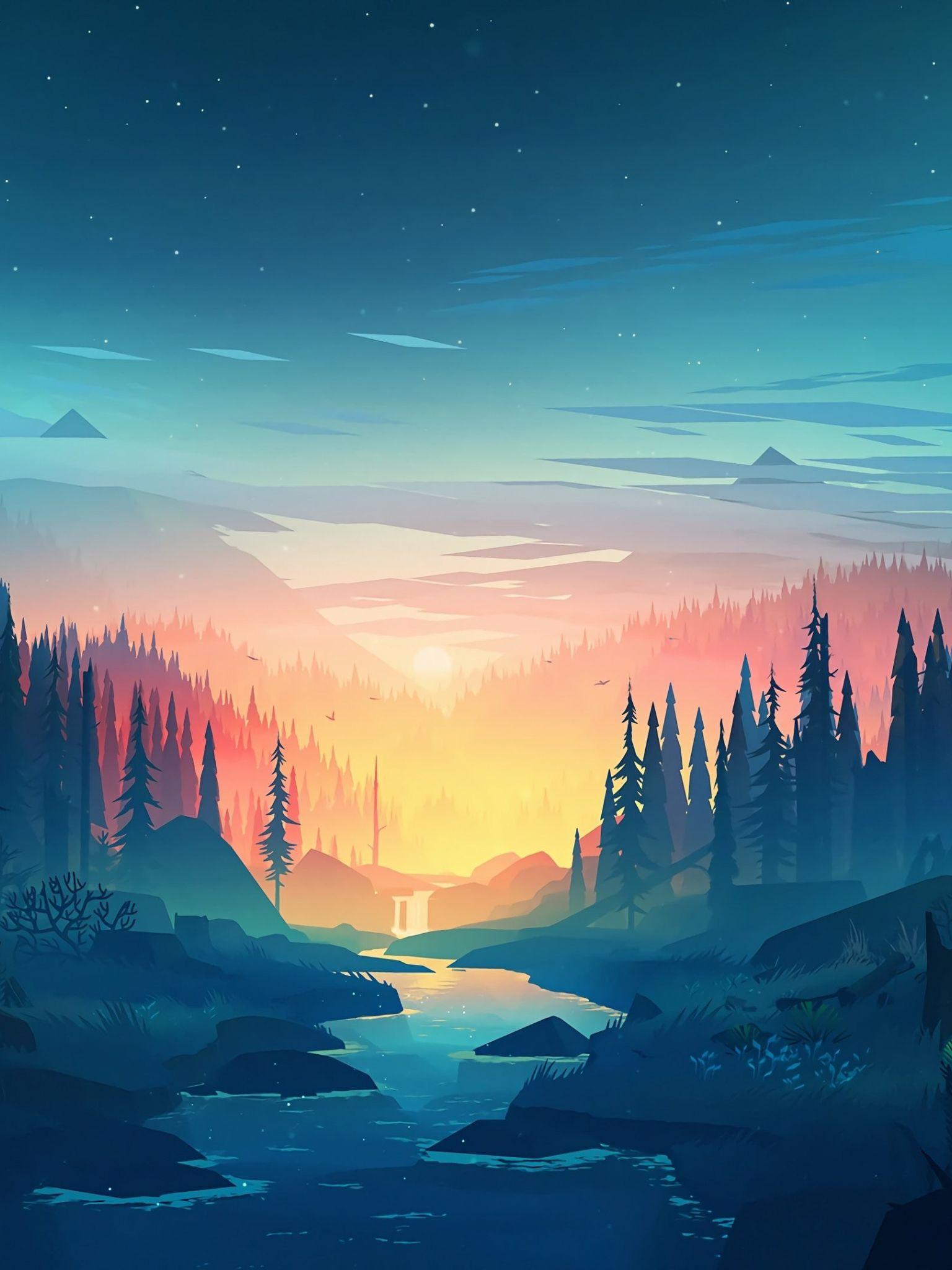 1536x2048 Free download Wallpaper forest sunset artwork 4K Art 20035 [3840x2160] for your Desktop, Mobile & Tablet. Explore Sunset Art Wallpaper. Sunset Art Wallpaper, Sunset Background, Sunset Wallpaper