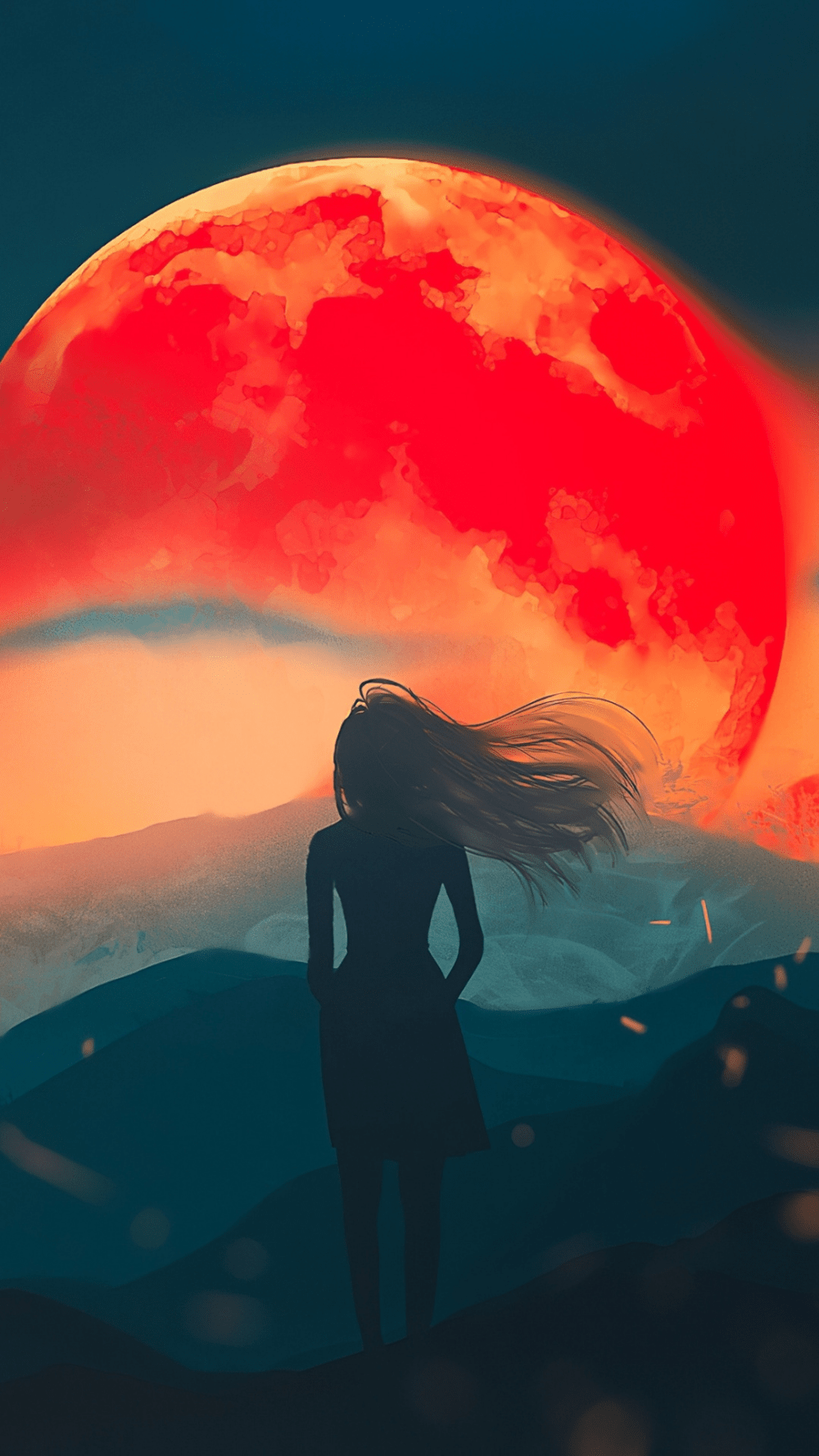 1000x1777 Are you there?, girl, silhouette, sunset, art wallpaper. Galaxy picture, Art wallpaper, Sunset art