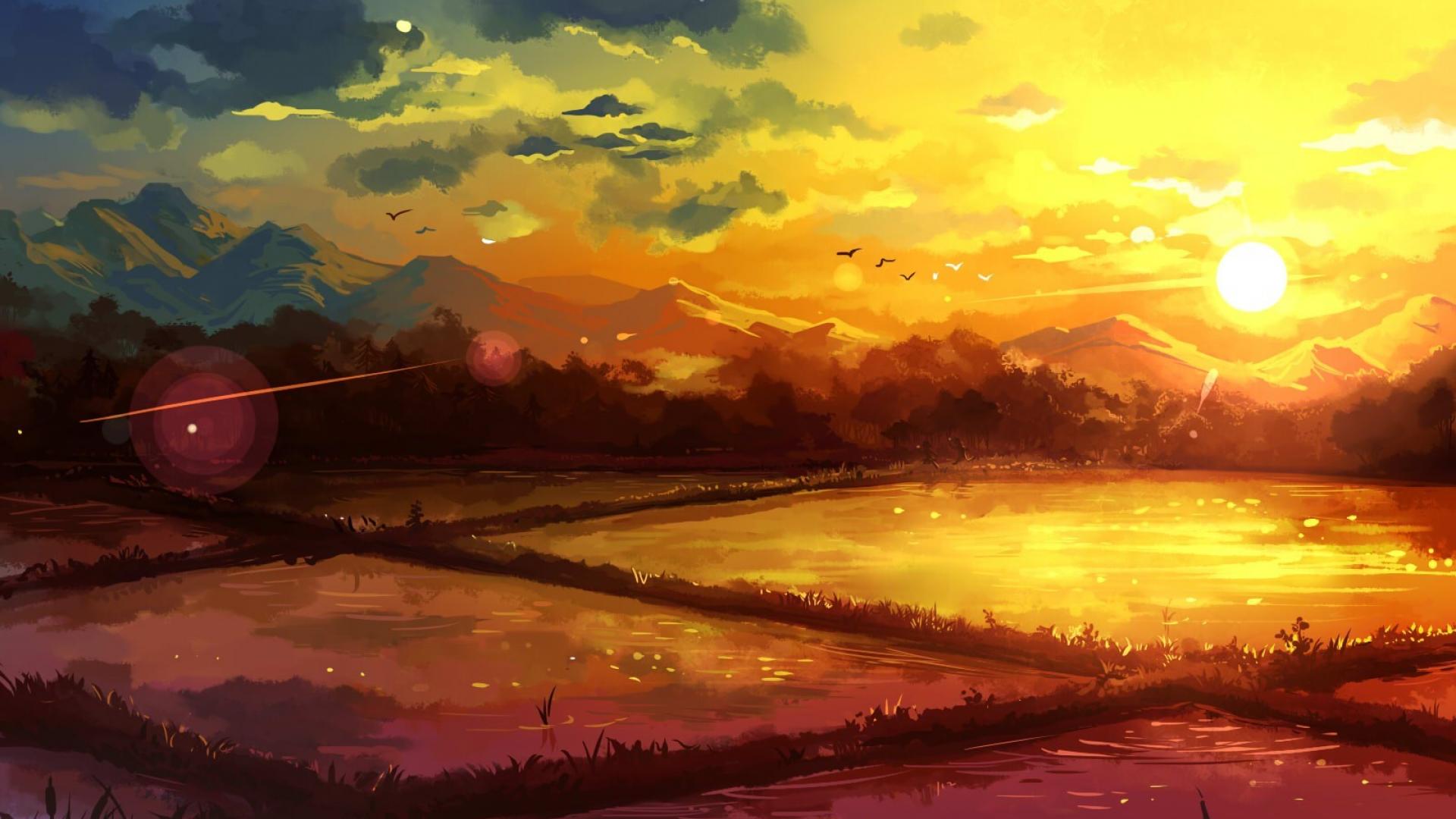 1920x1080 Sunset Art Wallpaper