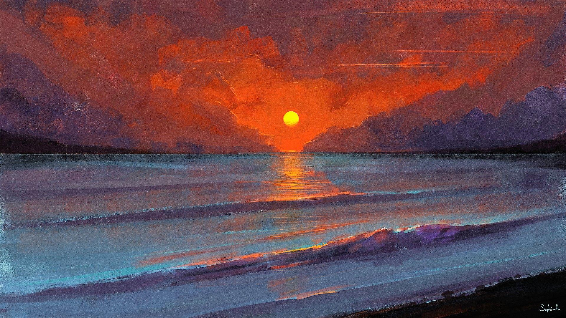 1920x1080 Abstract, Sun, Artistic, Sunset, Ocean wallpaper JPG. Artistic. Tokkoro.com Amazing HD Wallpaper