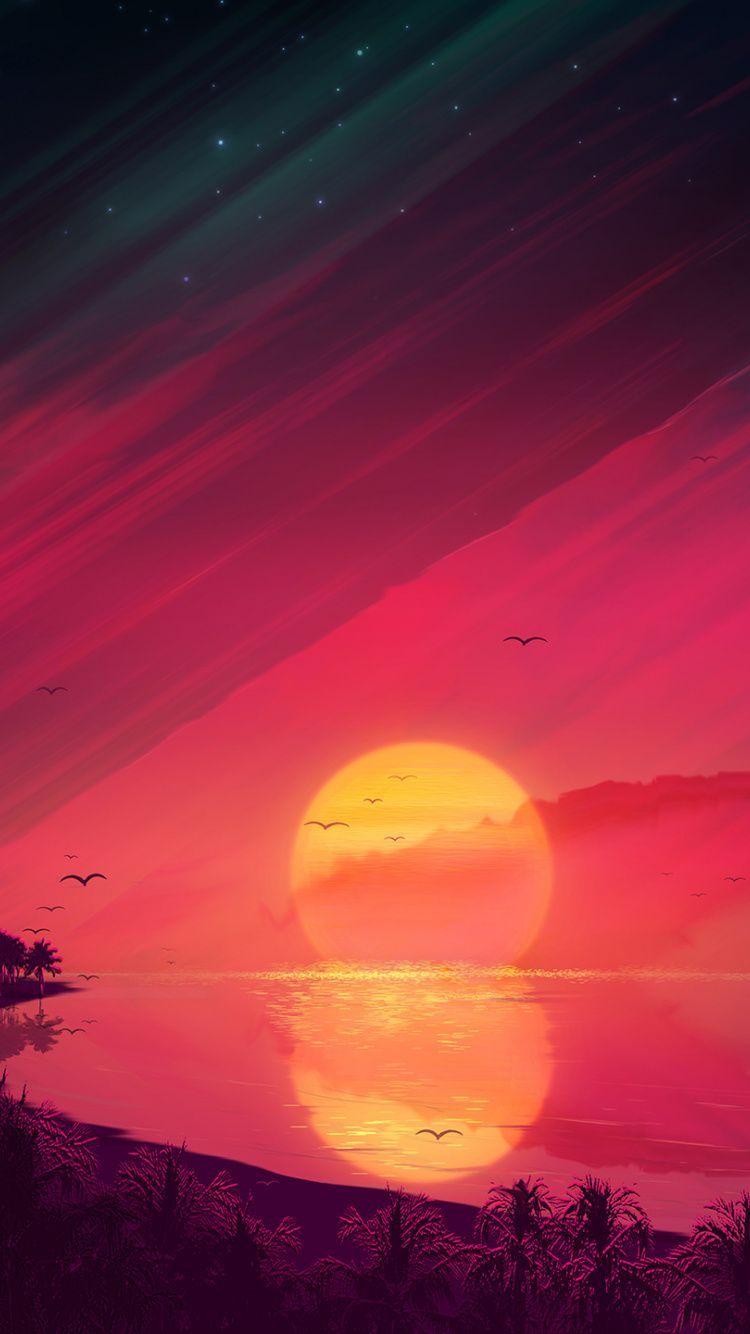 750x1334 Sunset, lake, landscape, digital art wallpaper. Glitch wallpaper, Art wallpaper, Minimal wallpaper