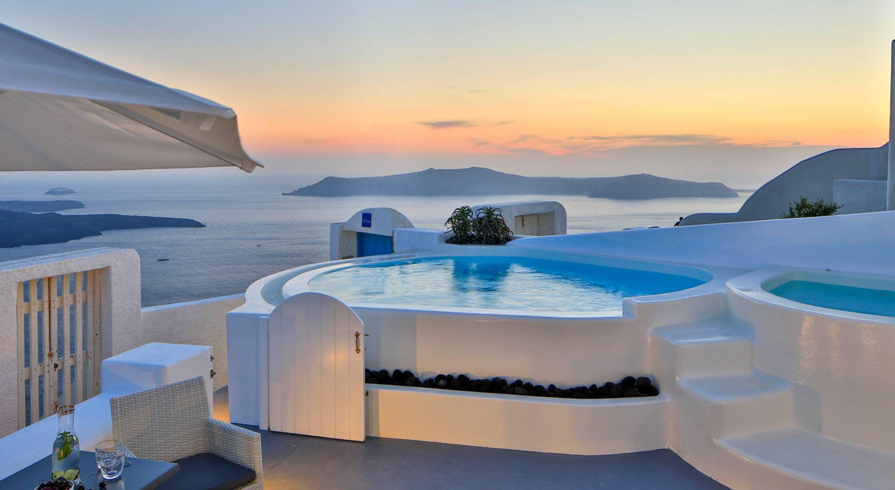 3000x1644 Oceans: Sunset Santorini Greece Dreams Luxury Suites Imerovigli