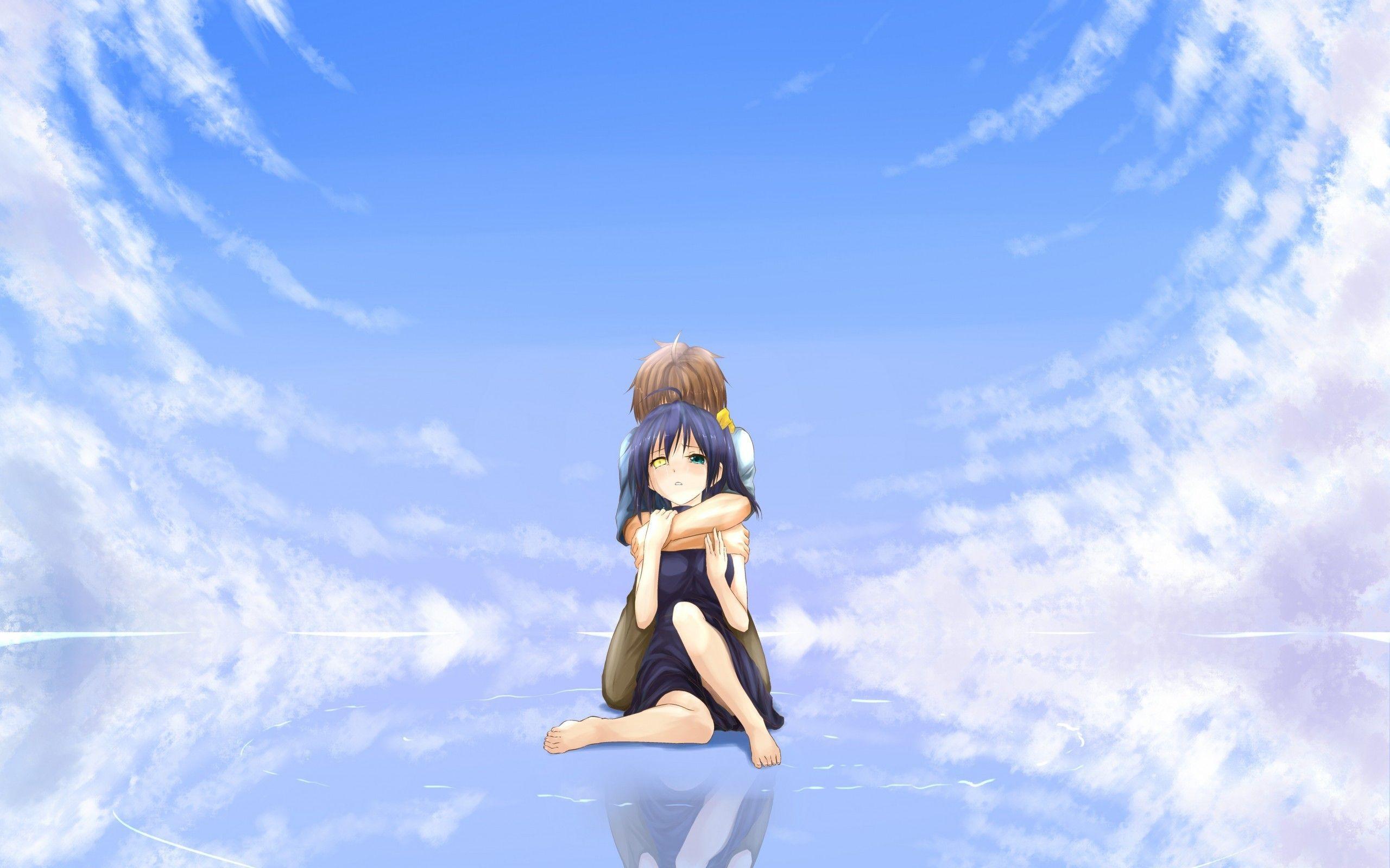 2560x1600 Download 2560x1600 Takanashi Rikka, Togashi Yuuta, Chuunibyou Demo Koi Ga Shitai, Back Hug, Sky Wallpaper for MacBook Pro 13 inch