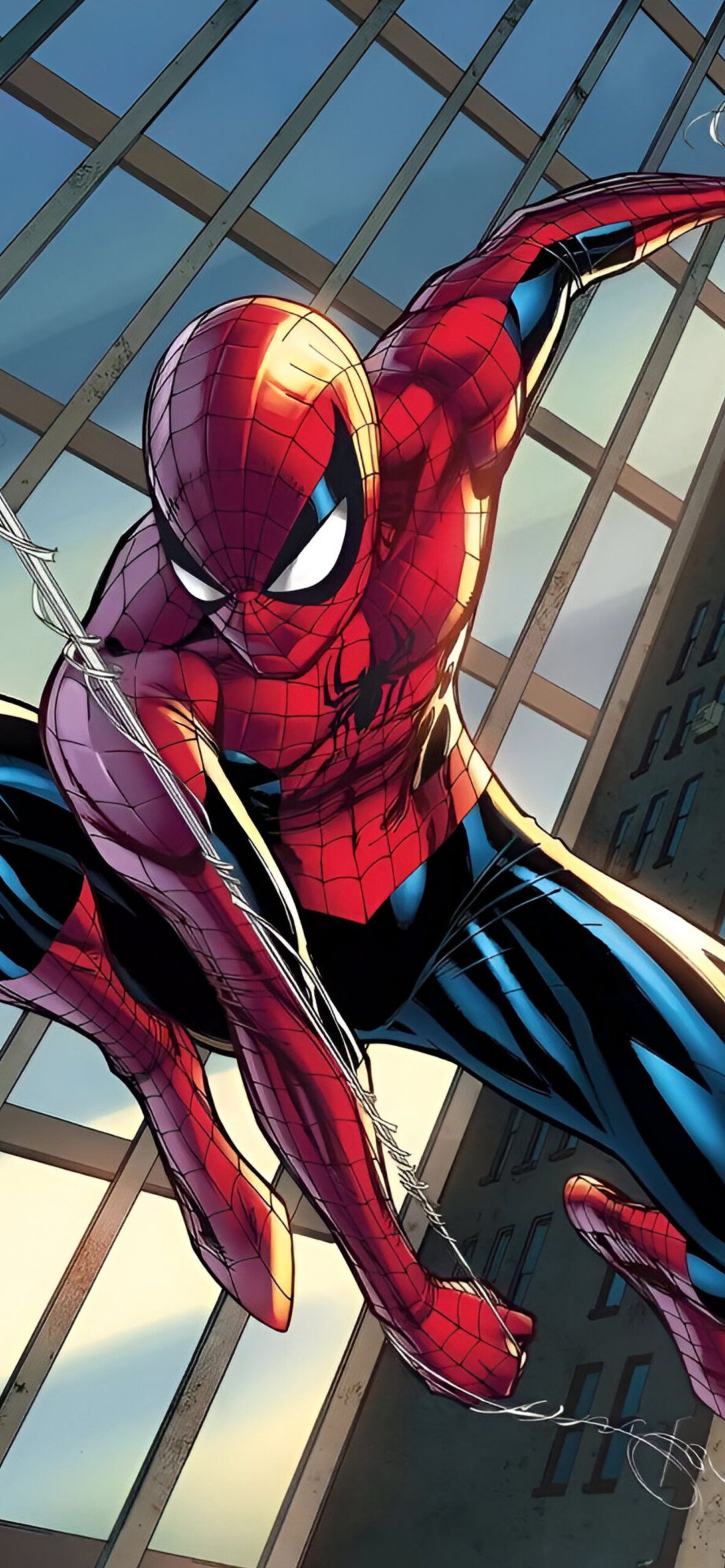 1183x2560 Spiderman Swinging on Web Beautiful Wallpaper