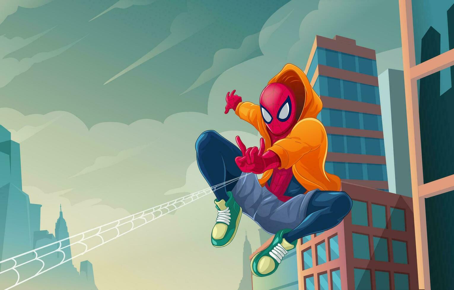 1531x980 Spider Hero Swinging In The City Background