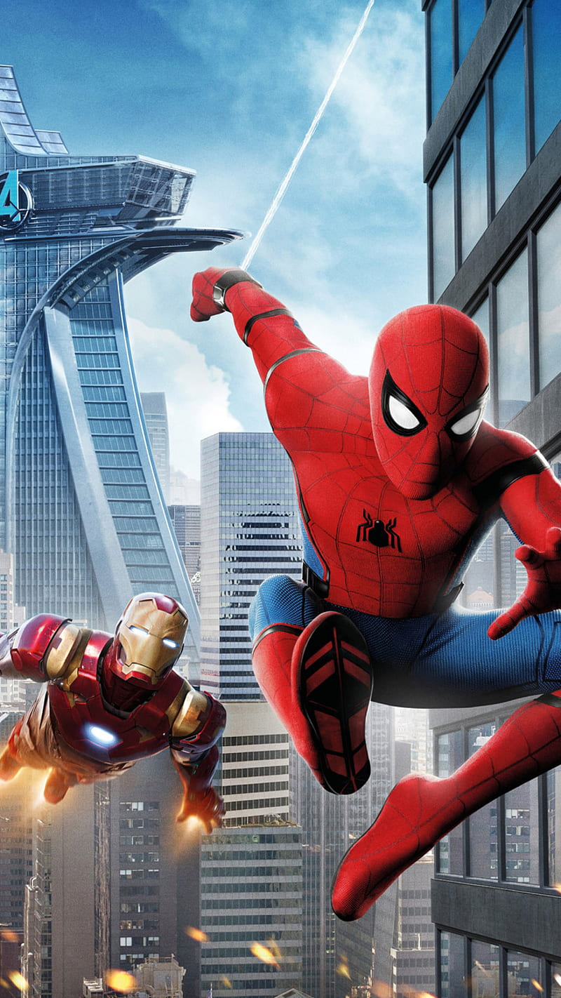 800x1422 Spider Man Swinging, Homecoming, Iron Man, Marvel, Peter Parker, Spider Man, HD Phone Wallpaper