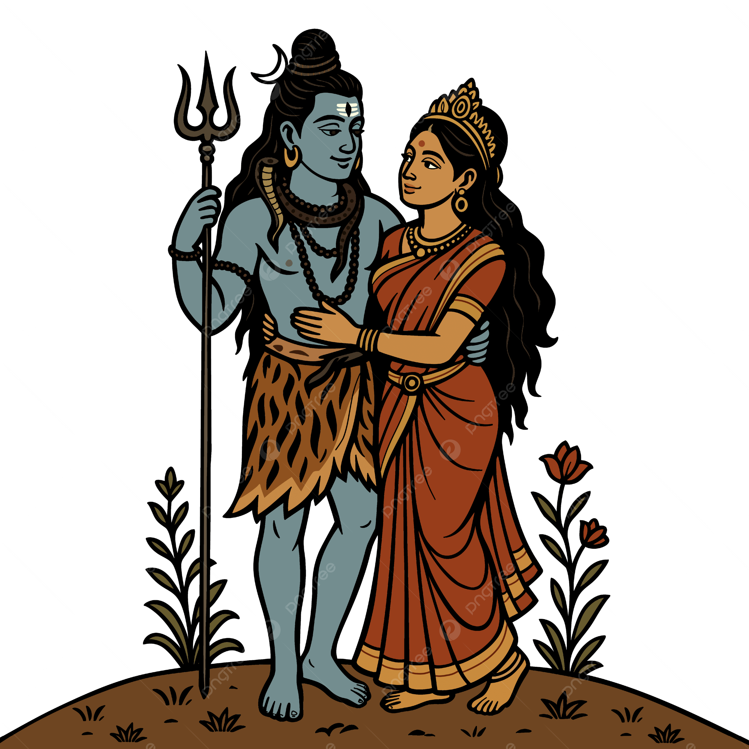 2500x2500 Lord Shiva And Parvati Illustration Hindu Divine Couple In Traditional Indian Art Style Vector, Lord Shiva, Parvati, Couple PNG and Vector with Transparent Background for Free Download