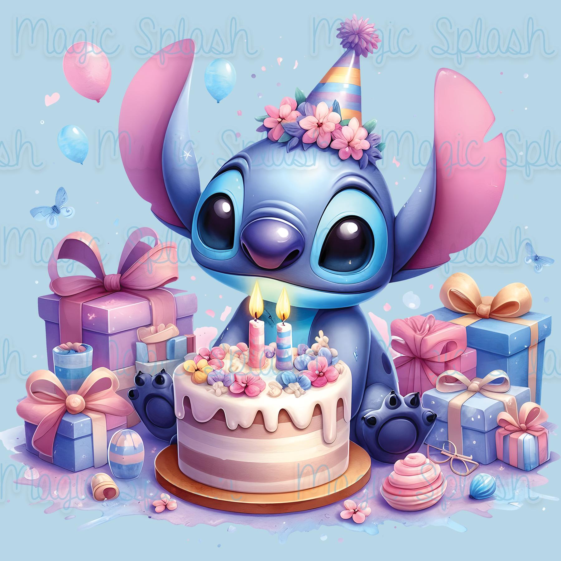 1800x1800 Birthday Stitch Clipart: Watercolor Splash PNG Image (Digital Download, 12x12in, 300DPI)