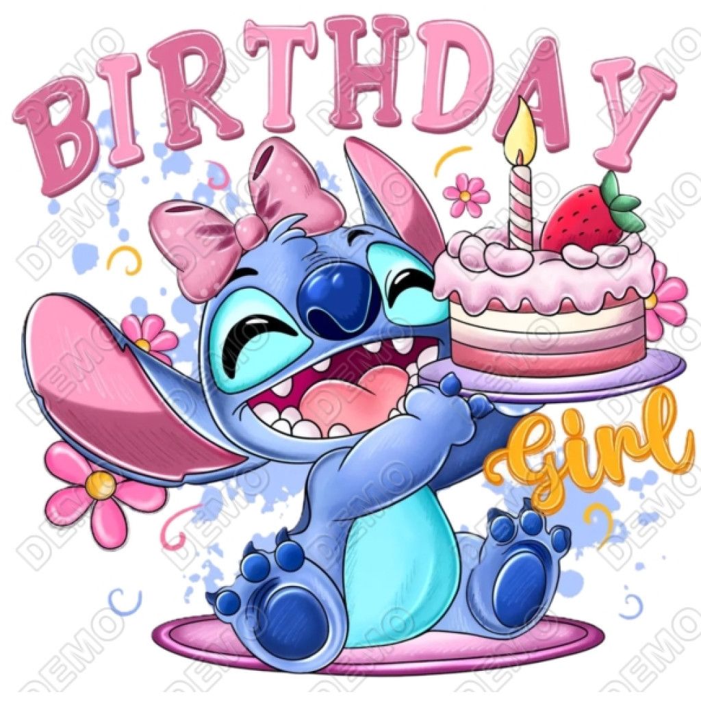 1024x1024 Cute Stitch Birthday Clipart, Birthday Girl Stitch DTF Iron On Transfer SKU 23SC