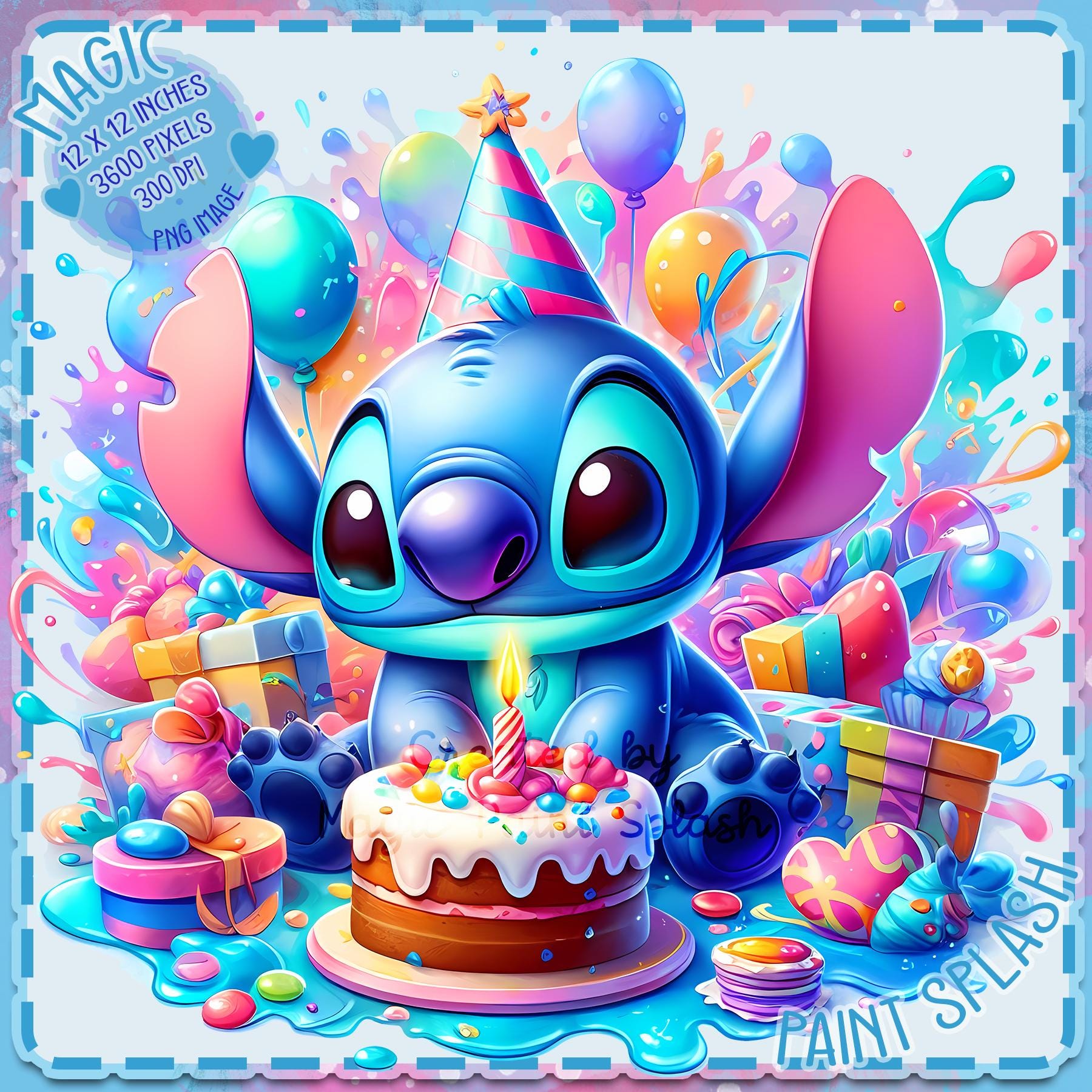 1800x1800 Birthday Stitch Clipart: Watercolor Rainbow Splash (PNG Digital Download)