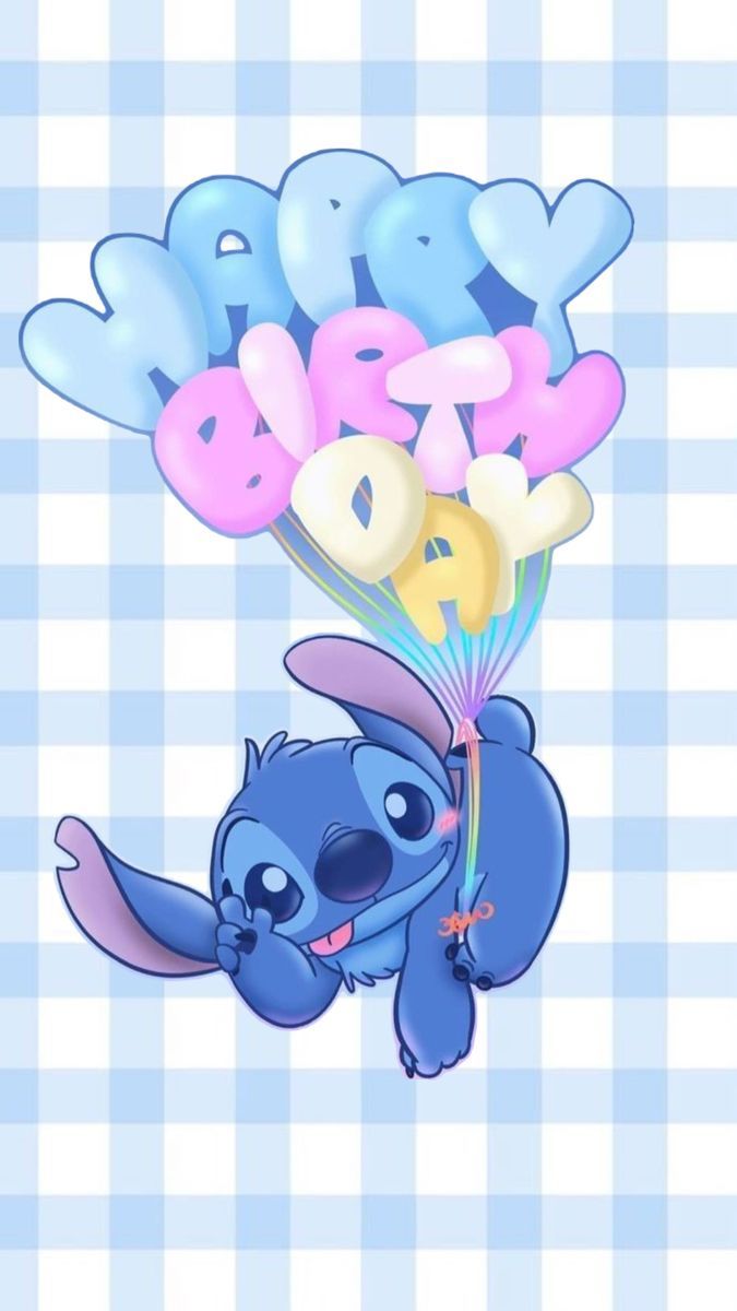 675x1200 Stich kolajı. Birthday wallpaper for brother, Stitch with balloons, Happy birthday stitch wallpaper background